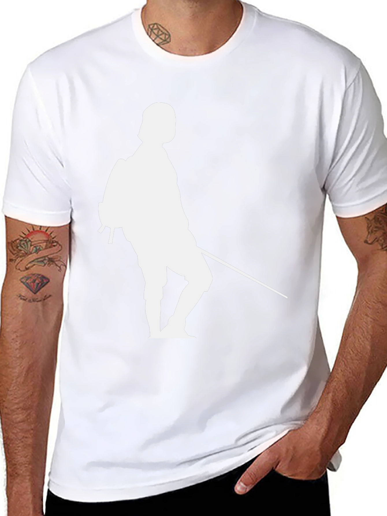 Black T-Shirt with White Fencing Silhouette Graphic