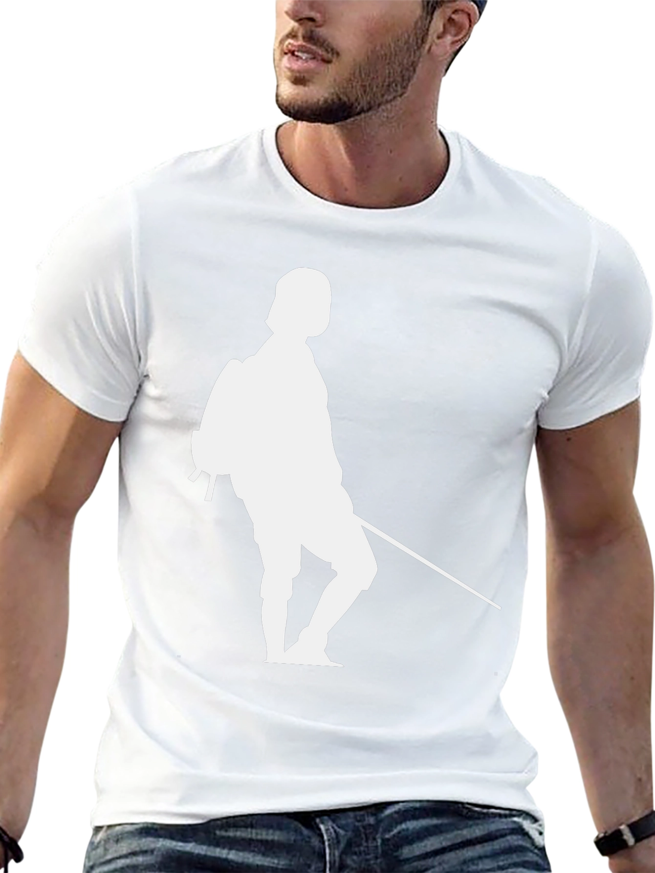 Black T-Shirt with White Fencing Silhouette Graphic