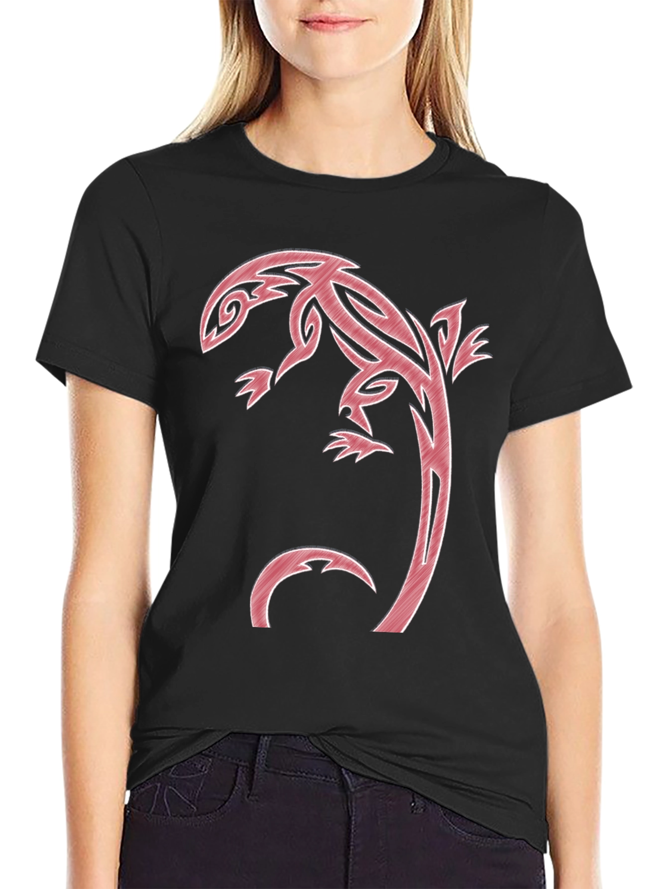 Tribal Lizard Graphic T-Shirt - Black