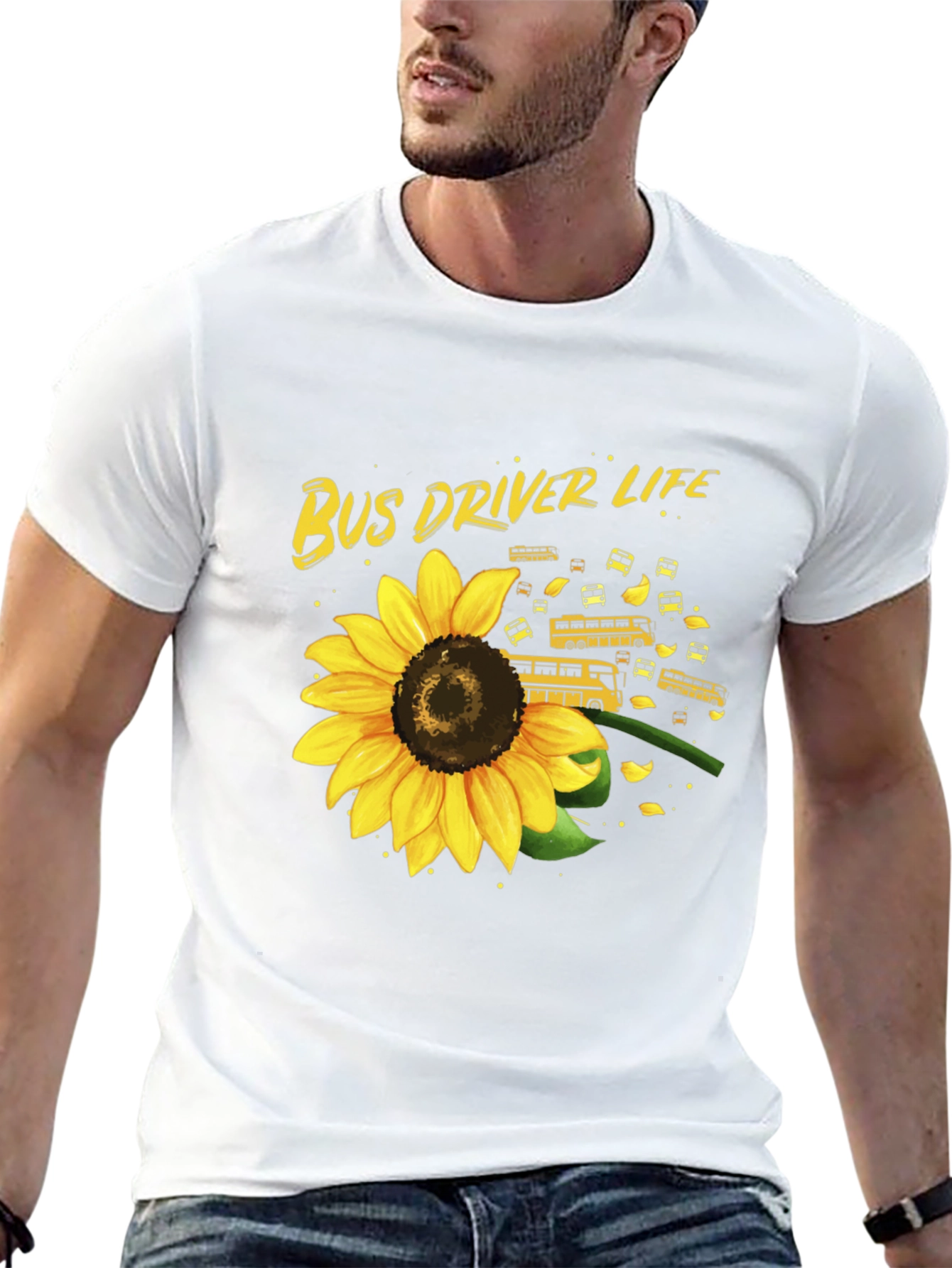 Bus Driver Life Sunflower Graphic T-Shirt