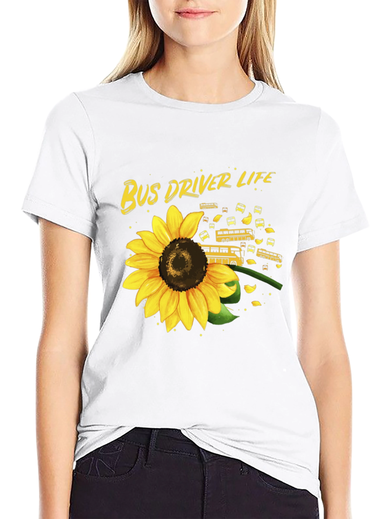 Bus Driver Life Sunflower Graphic T-Shirt