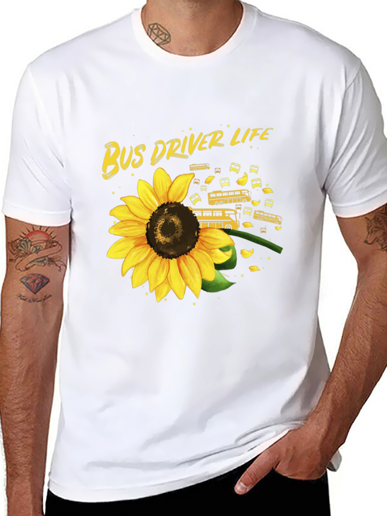 Bus Driver Life Sunflower Graphic T-Shirt