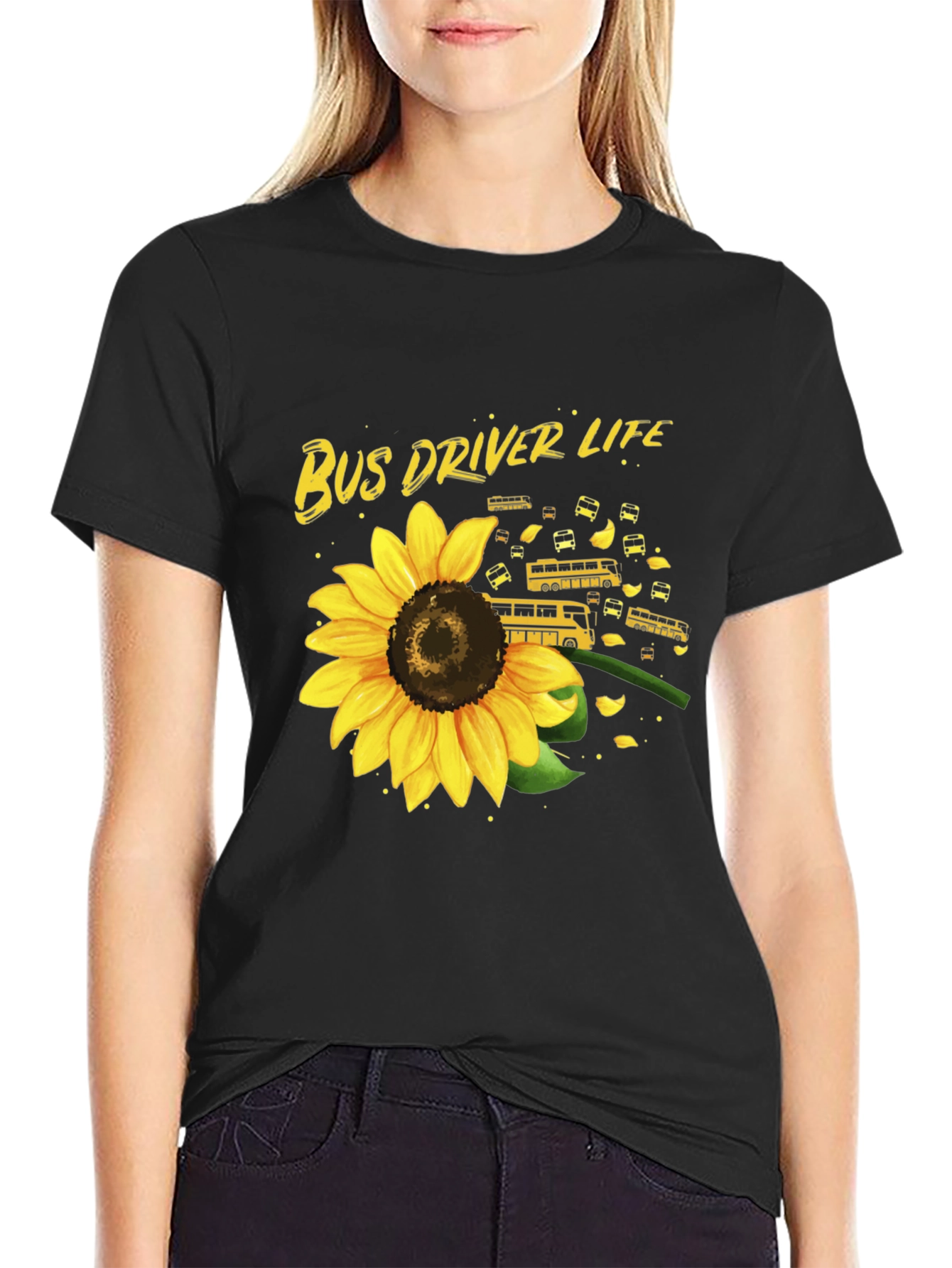 Bus Driver Life Sunflower Graphic T-Shirt