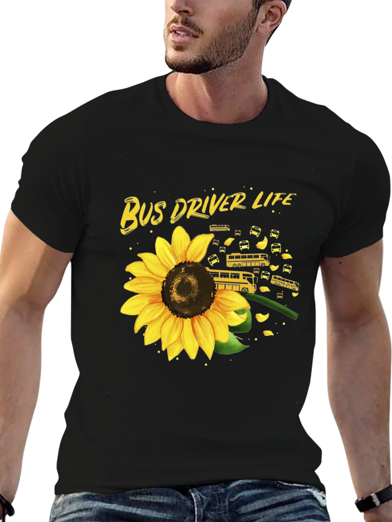 Bus Driver Life Sunflower Graphic T-Shirt