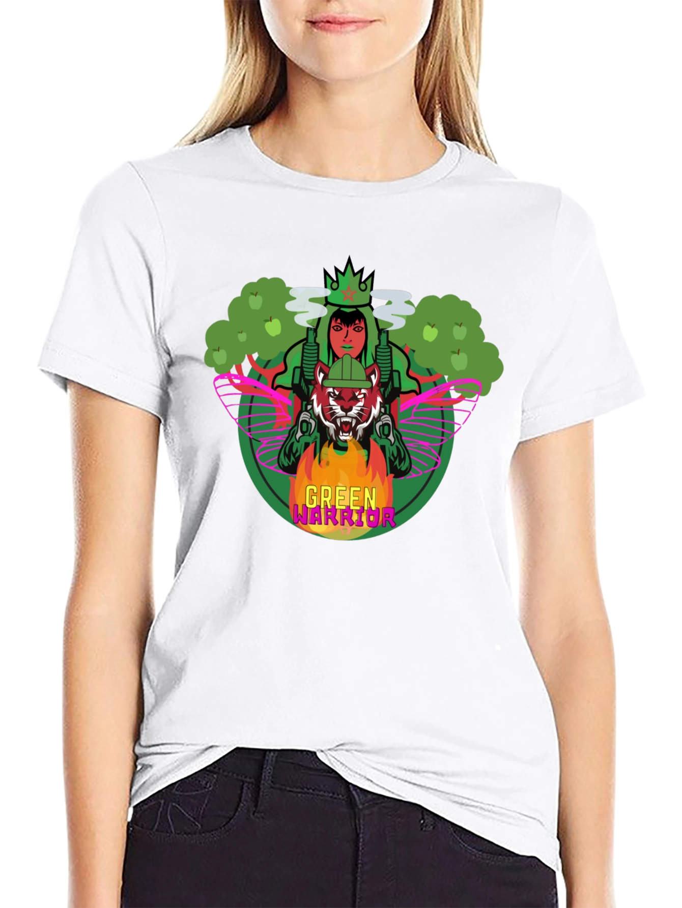 Green Warrior Graphic Print T-Shirt