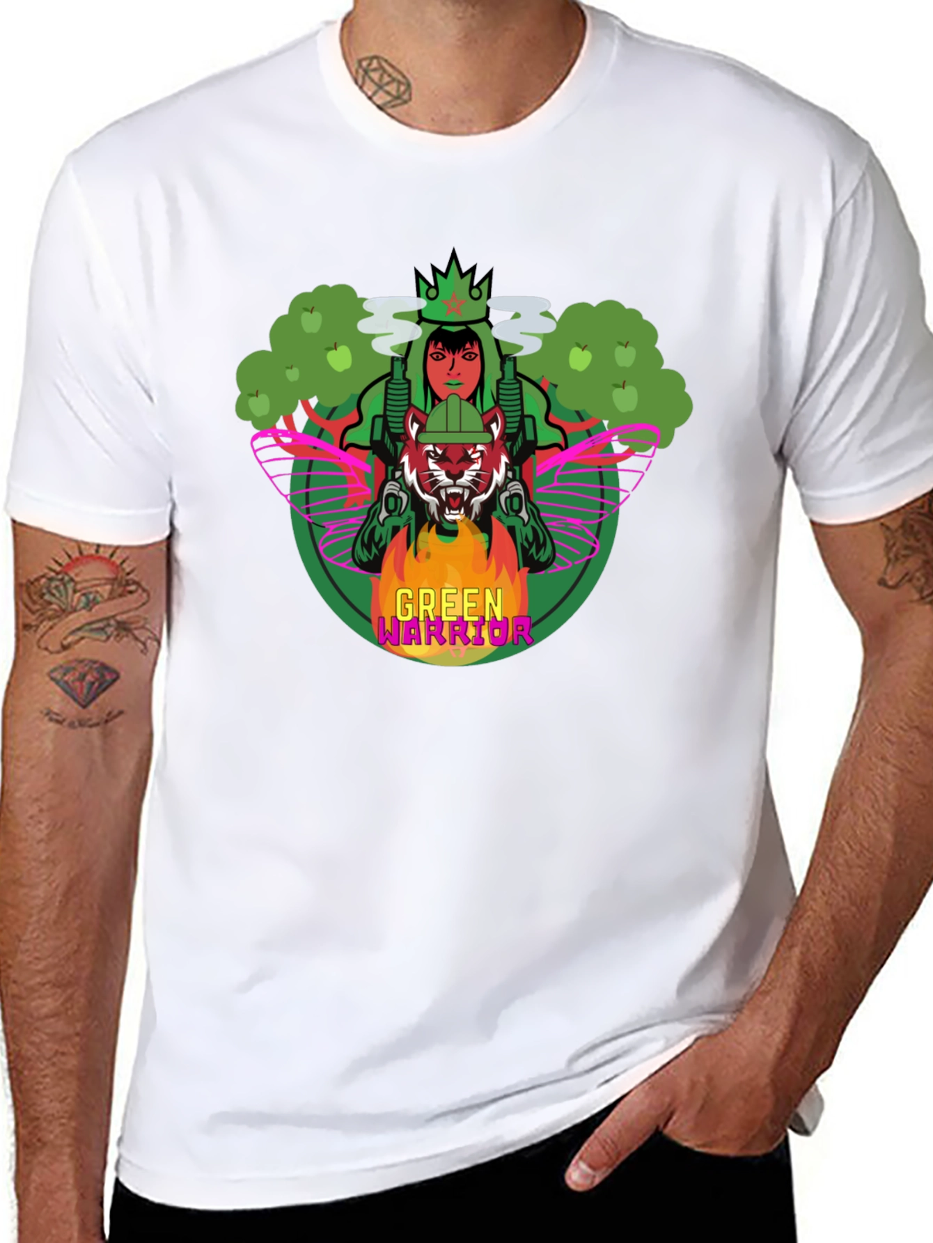 Green Warrior Graphic Print T-Shirt