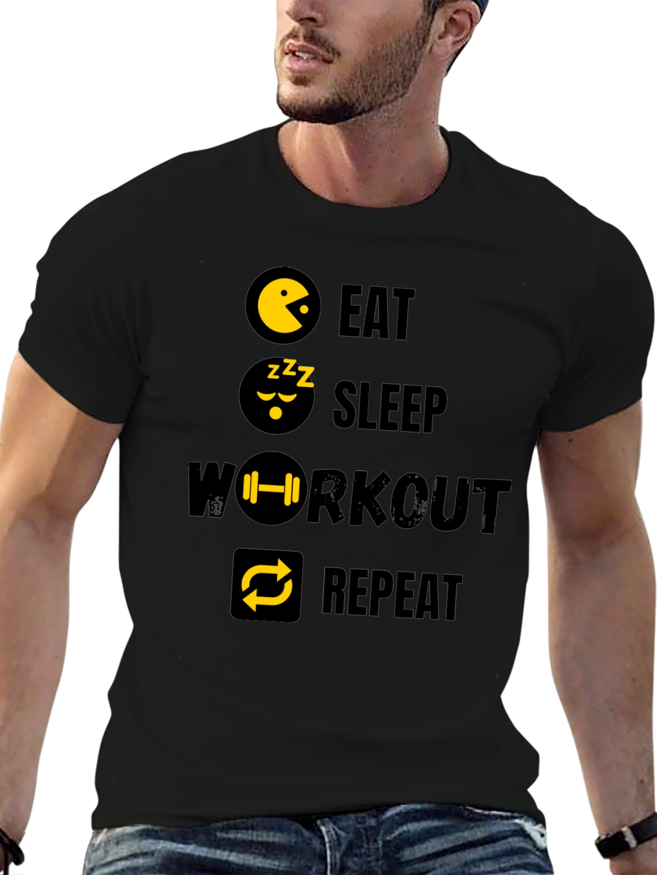 Eat Sleep Workout Repeat Graphic Tee - Black