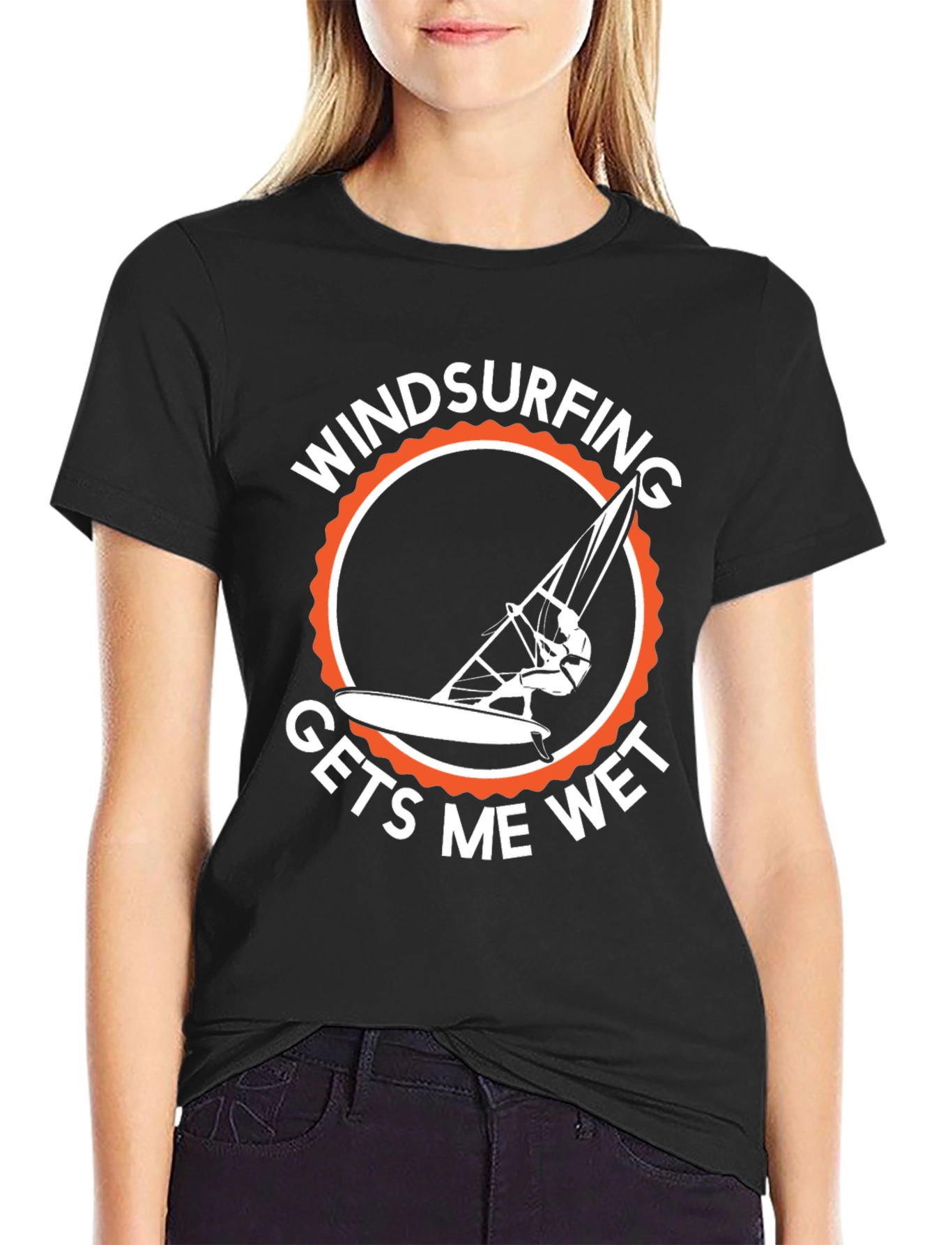 Windsurfing Gets Me Wet T-Shirt - Black Cotton Tee