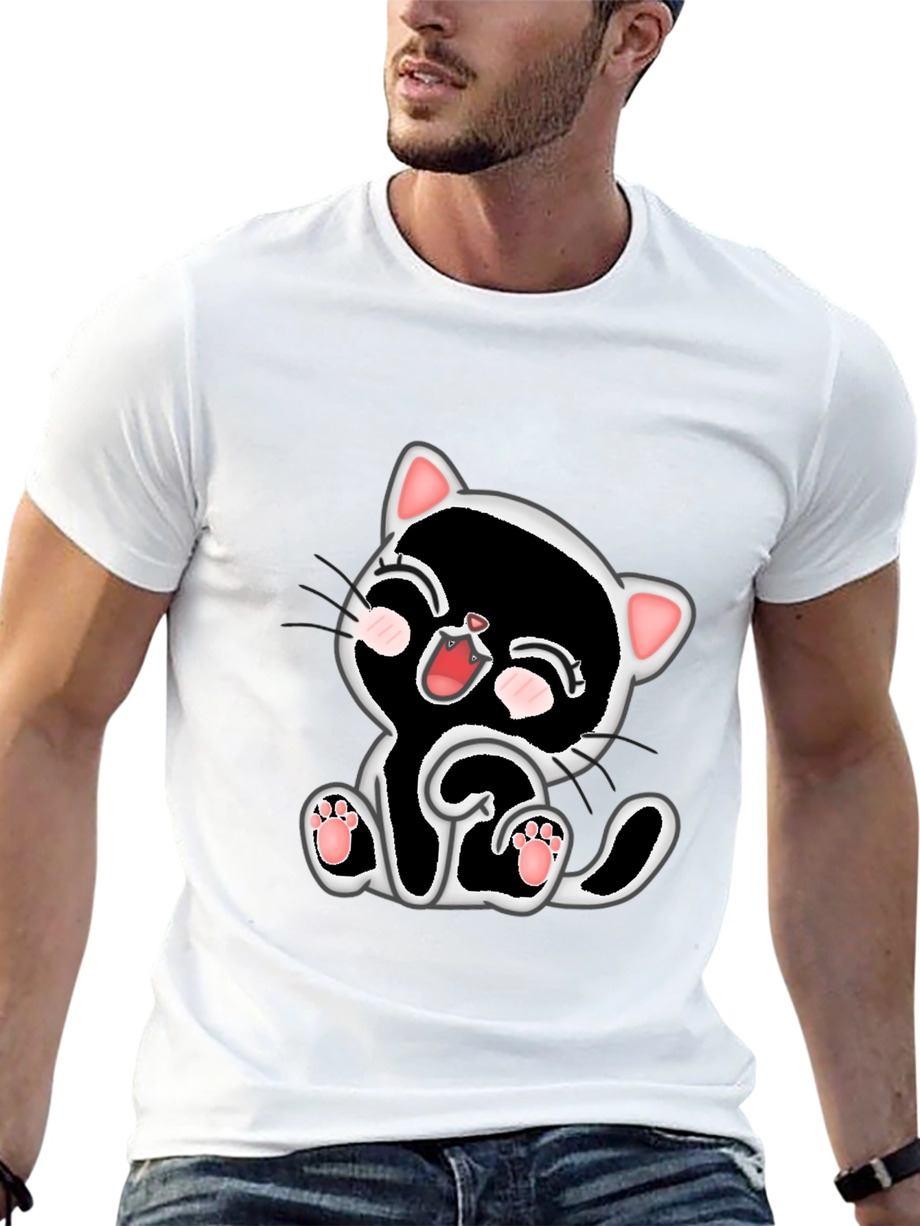 Cute Kitten Graphic Tee - Black