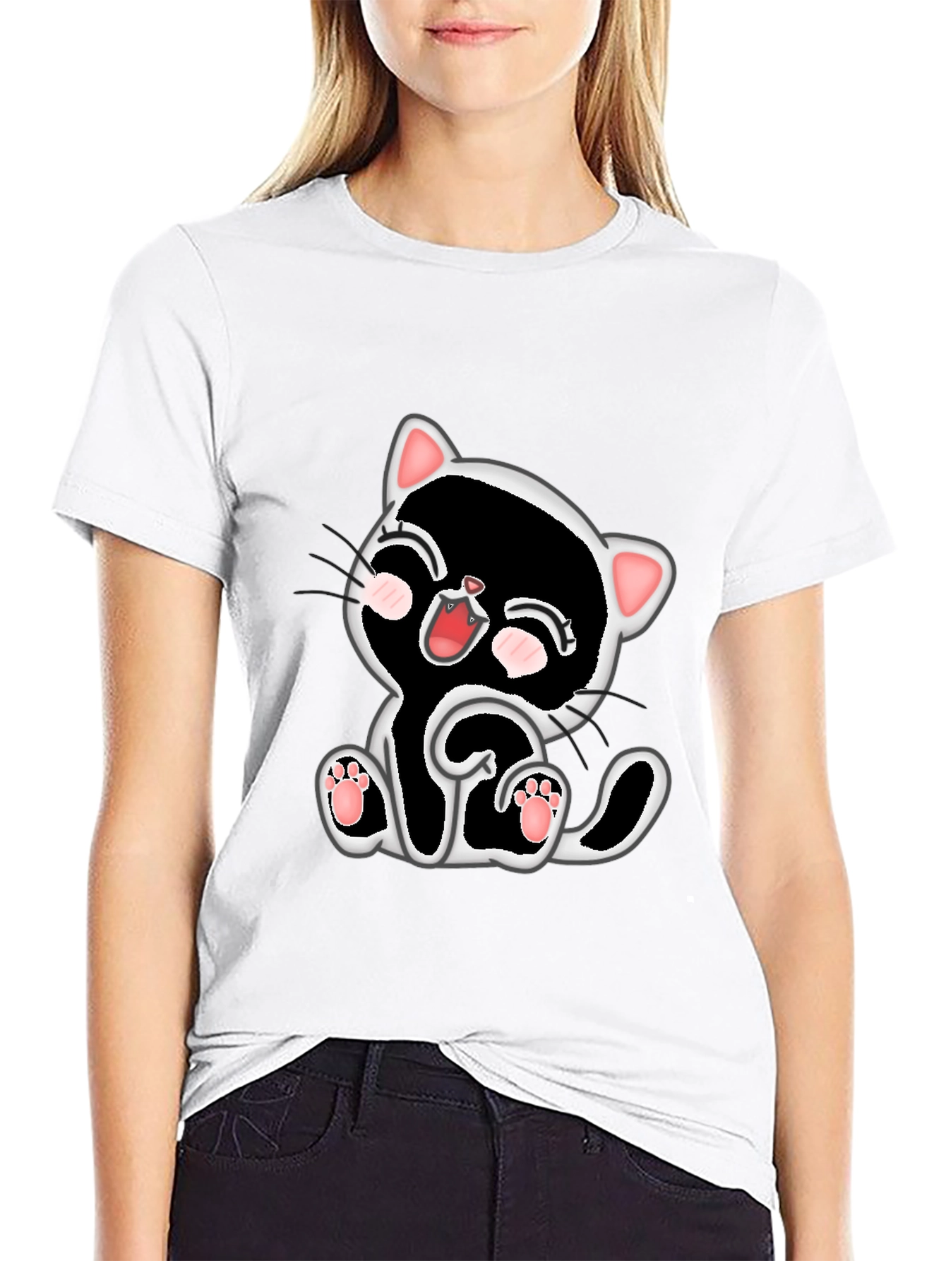 Cute Kitten Graphic Tee - Black