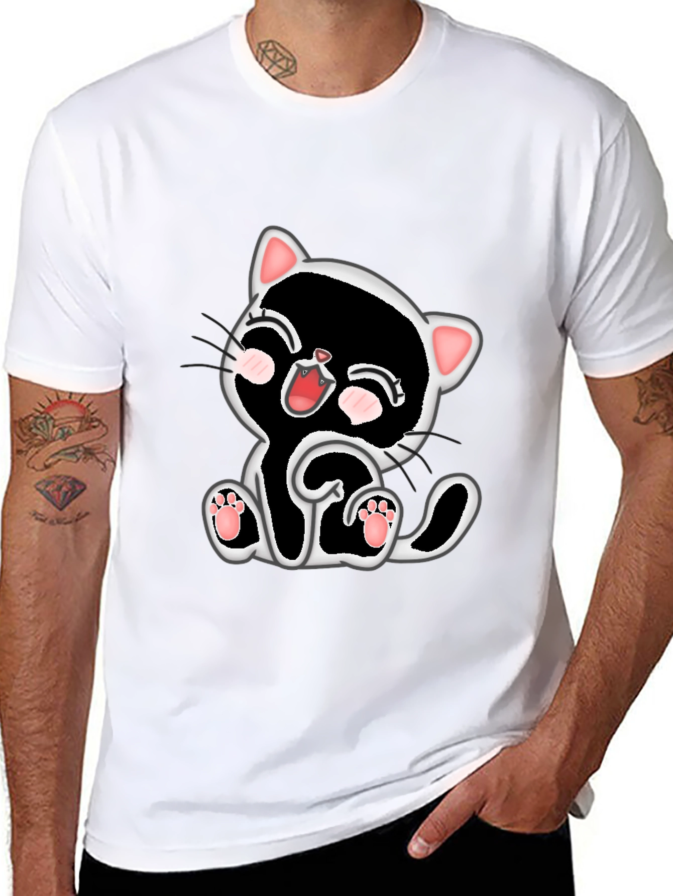 Cute Kitten Graphic Tee - Black