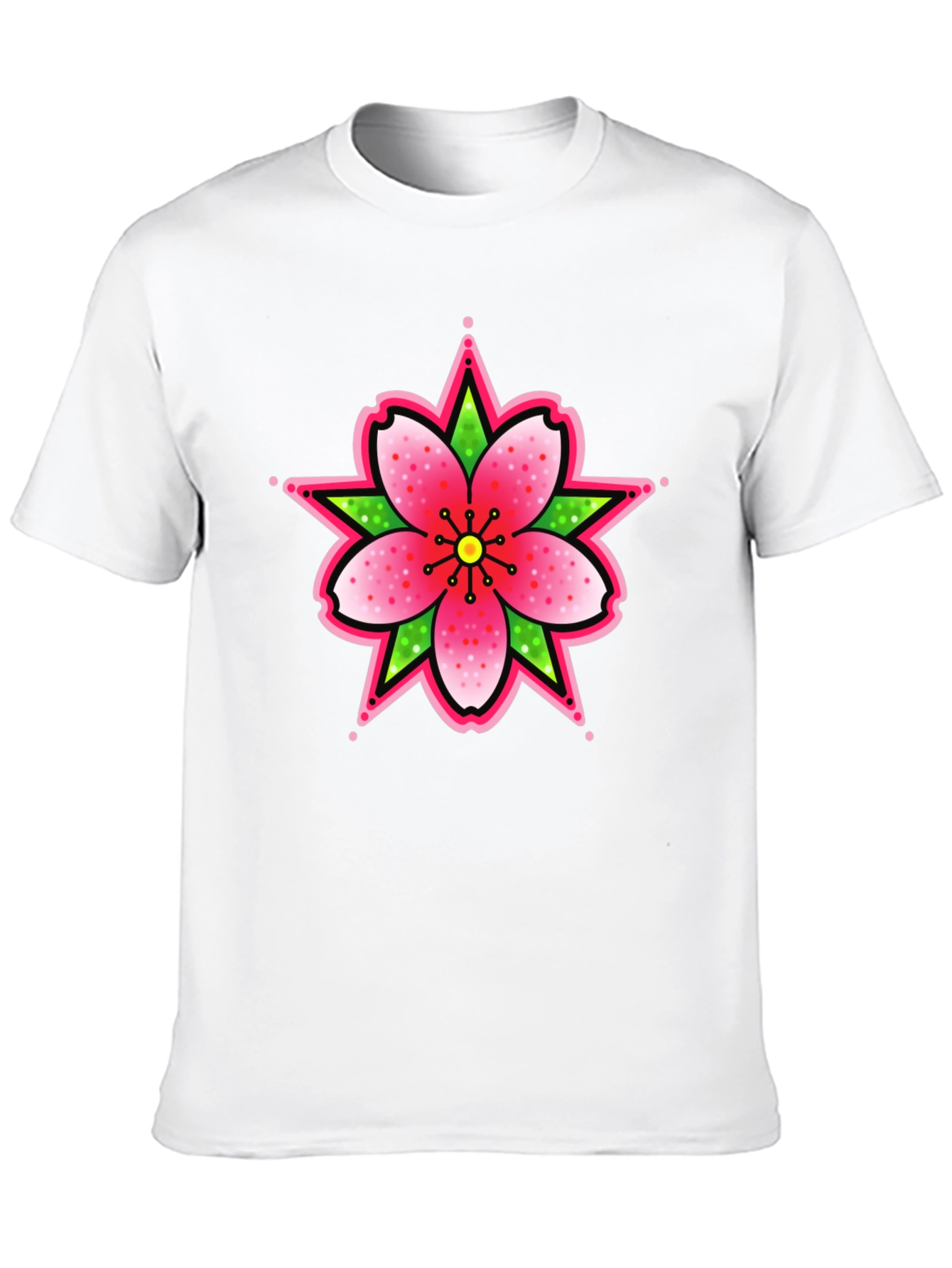 Black T-Shirt with Floral Tattoo Style Graphic