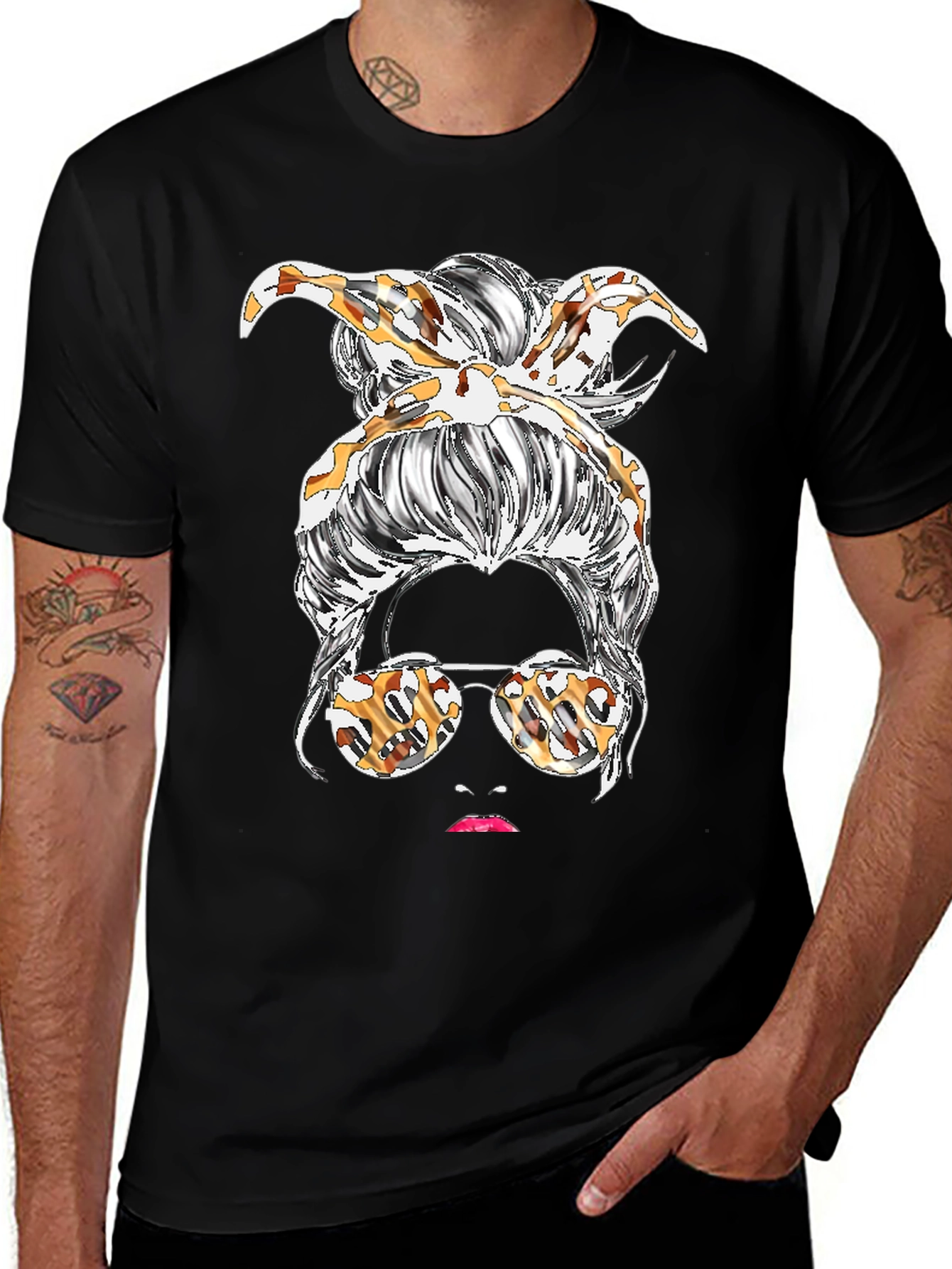 Messy Bun Leopard Print Graphic Tee