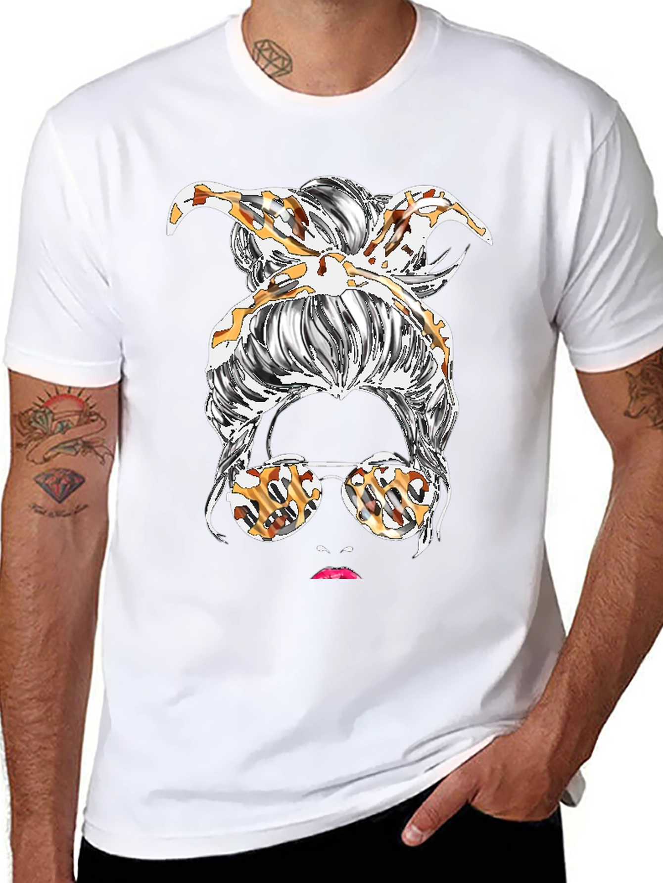 Messy Bun Leopard Print Graphic Tee