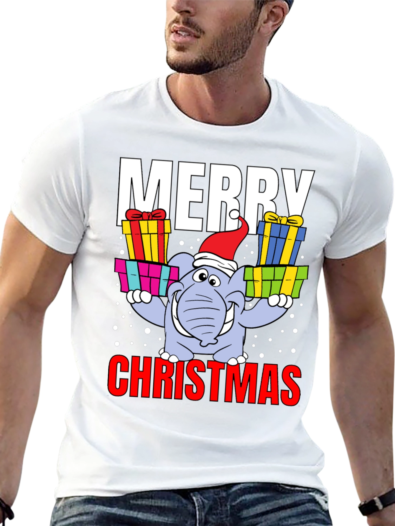 Merry Christmas Elephant Graphic Tee