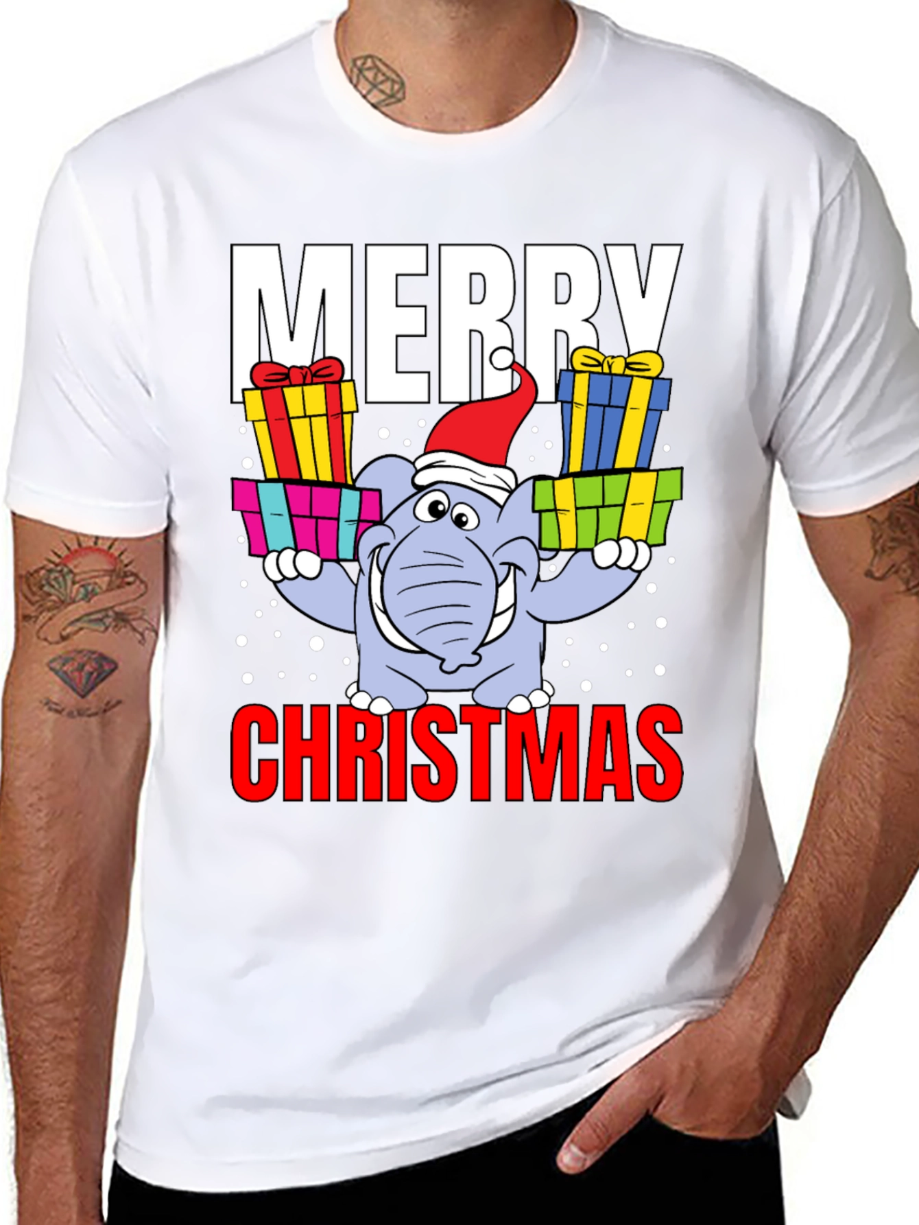Merry Christmas Elephant Graphic Tee