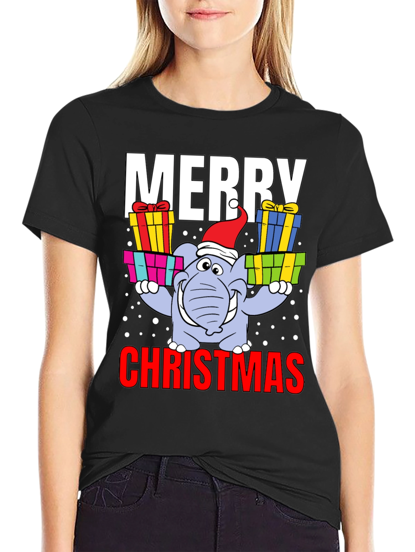 Merry Christmas Elephant Graphic Tee