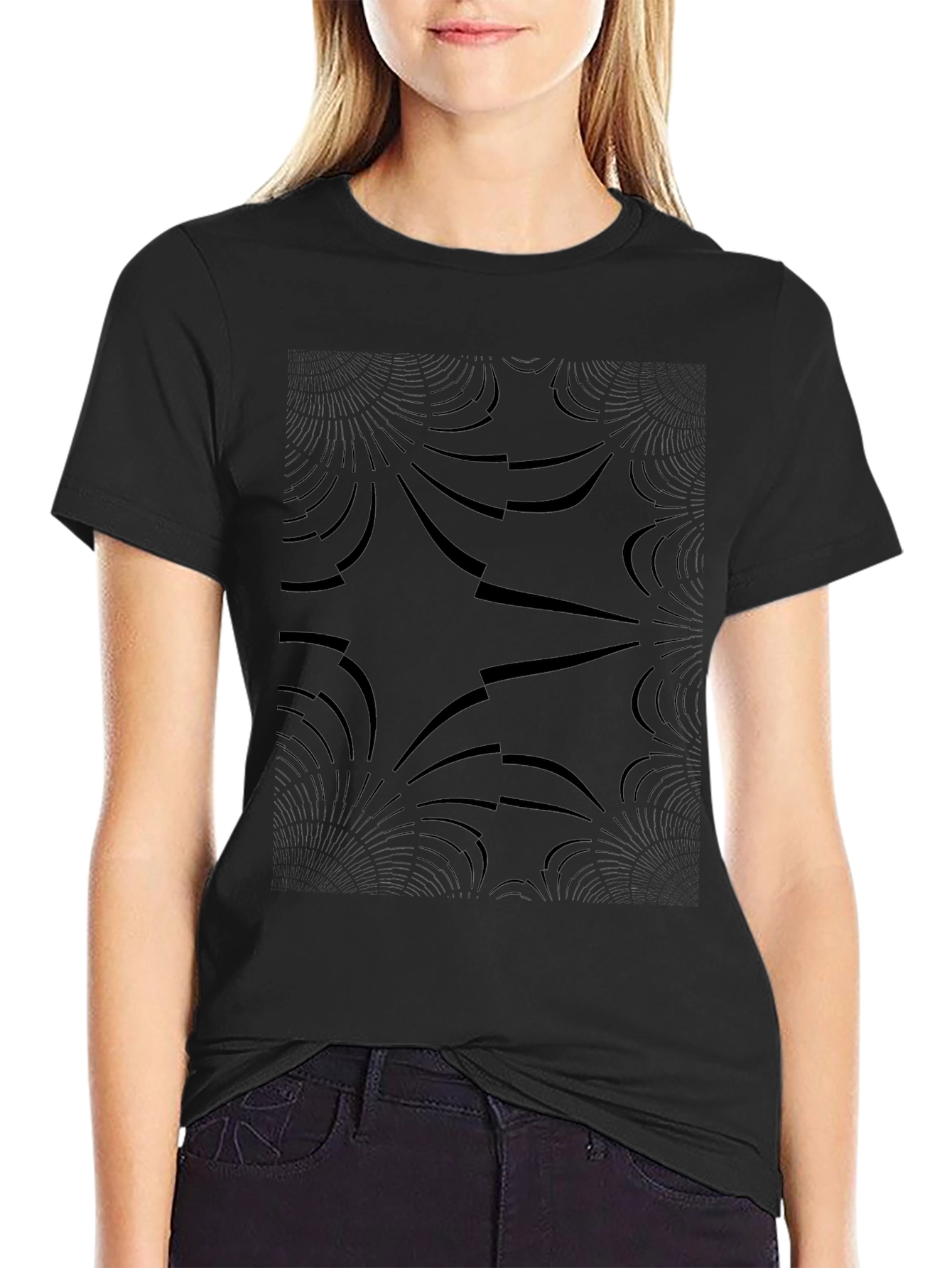 Abstract Pattern Black T-Shirt - Modern Casual Style
