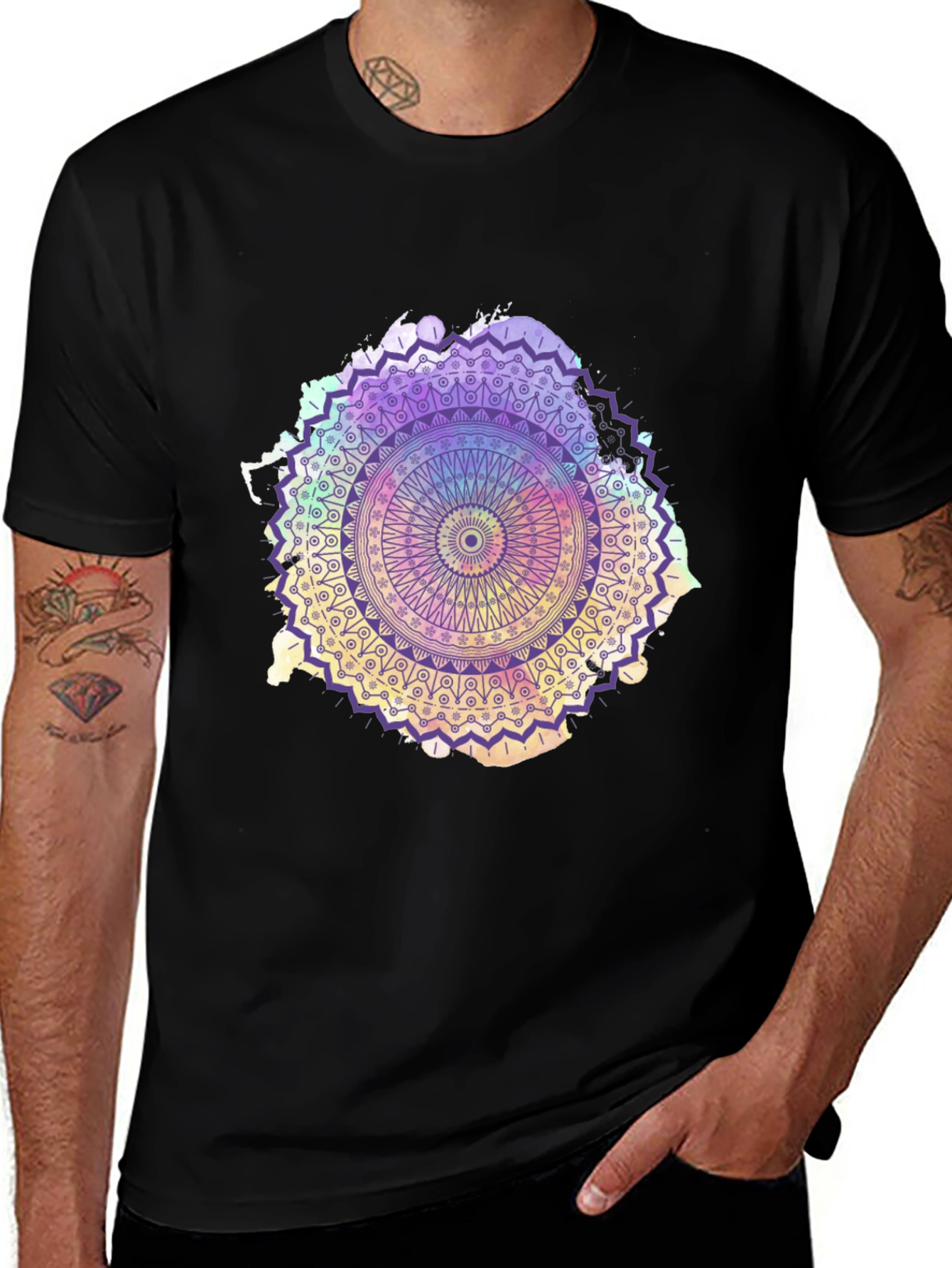 Mandala Print Black T-Shirt