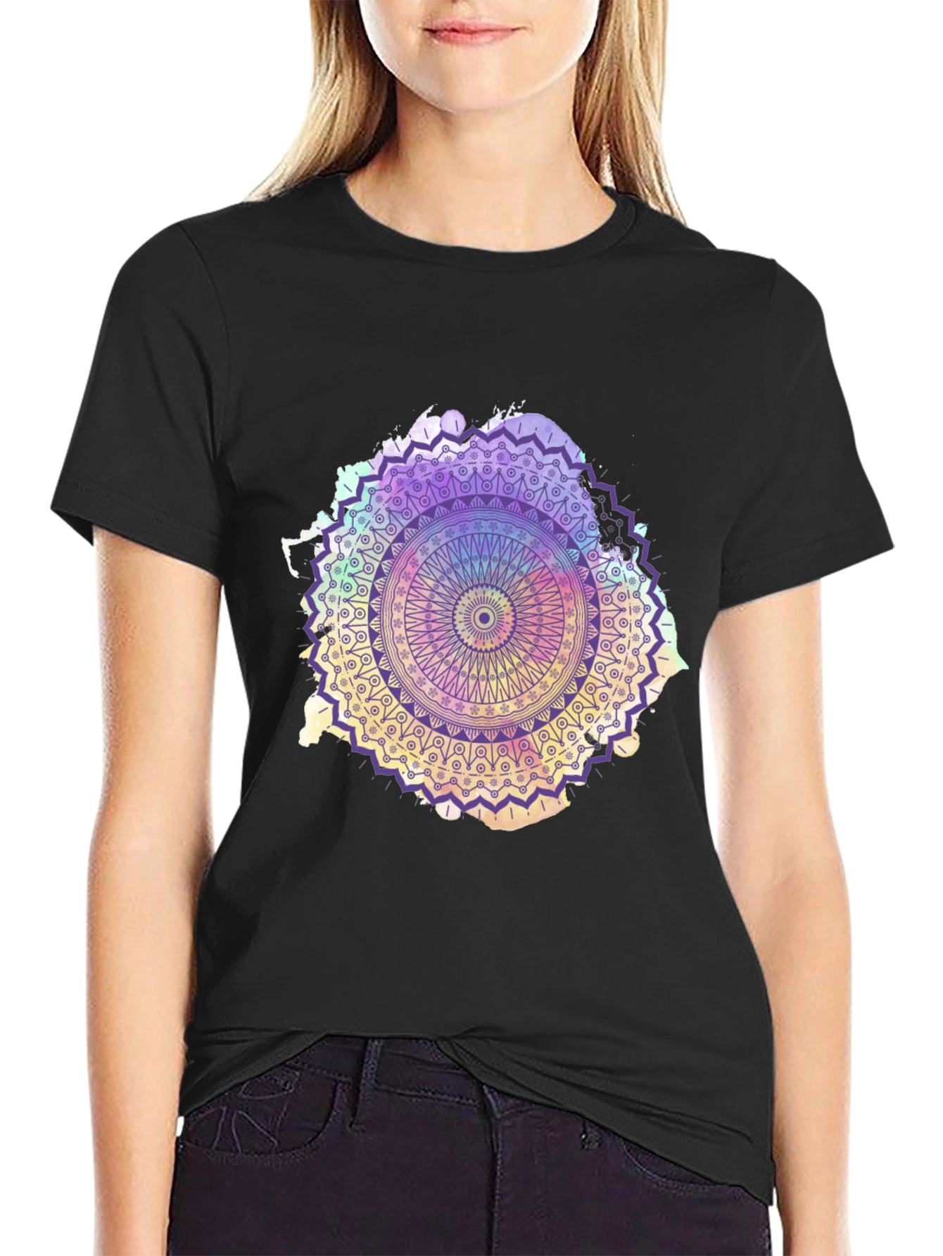 Mandala Print Black T-Shirt