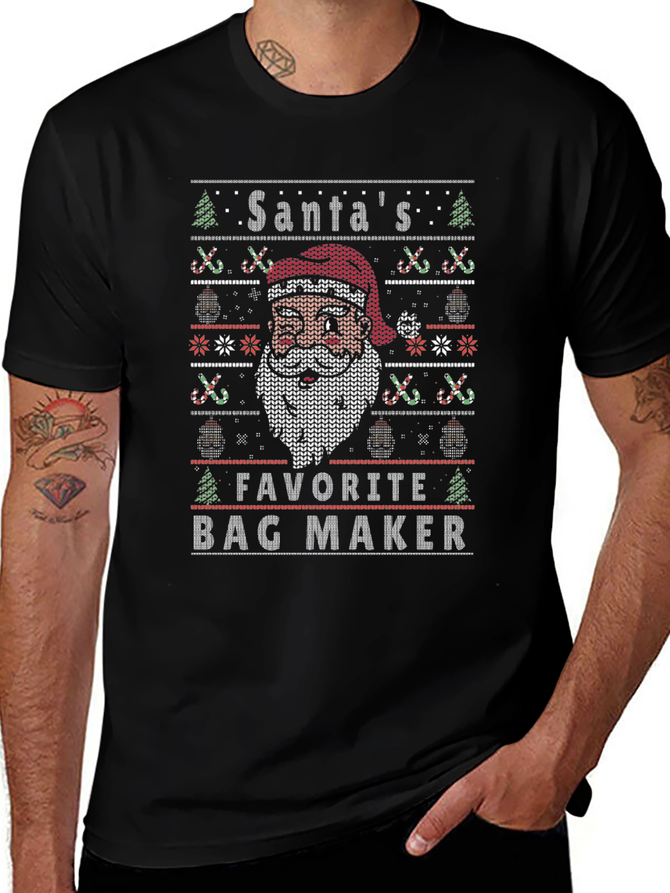 Santas Favorite Bag Maker Christmas Knit T-Shirt