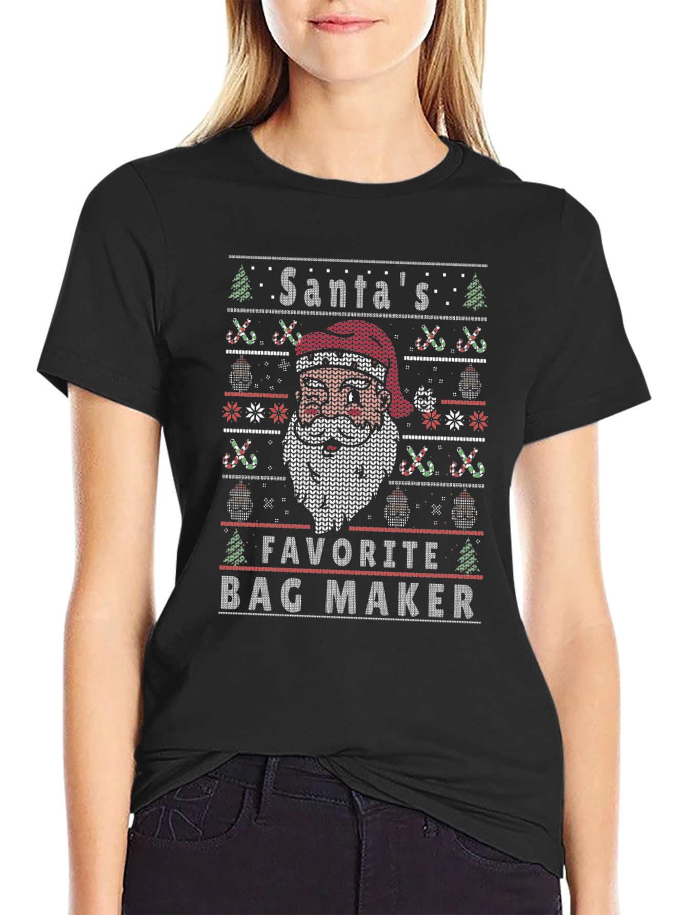 Santas Favorite Bag Maker Christmas Knit T-Shirt