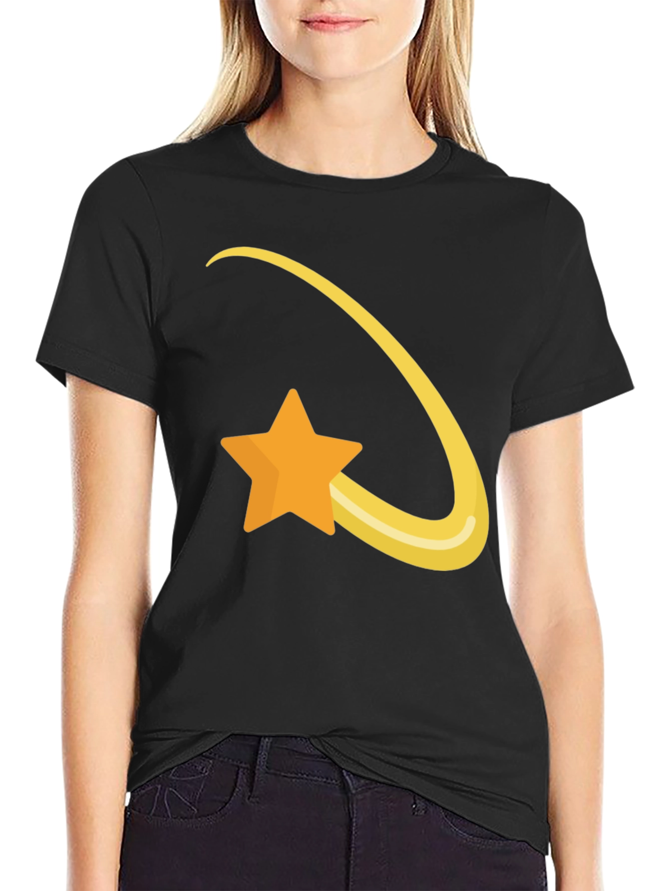 Shooting Star Graphic Tee - Soft Black Cotton T-Shirt