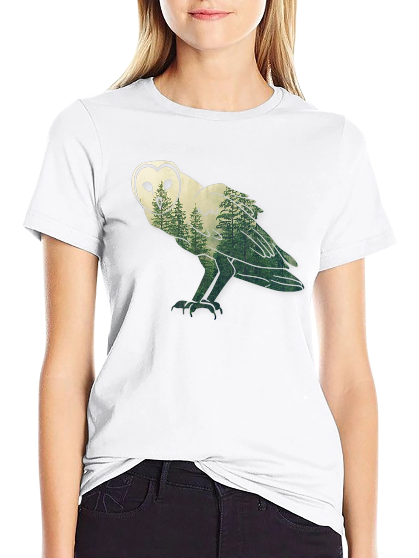 Owl Forest Graphic Print Black T-Shirt