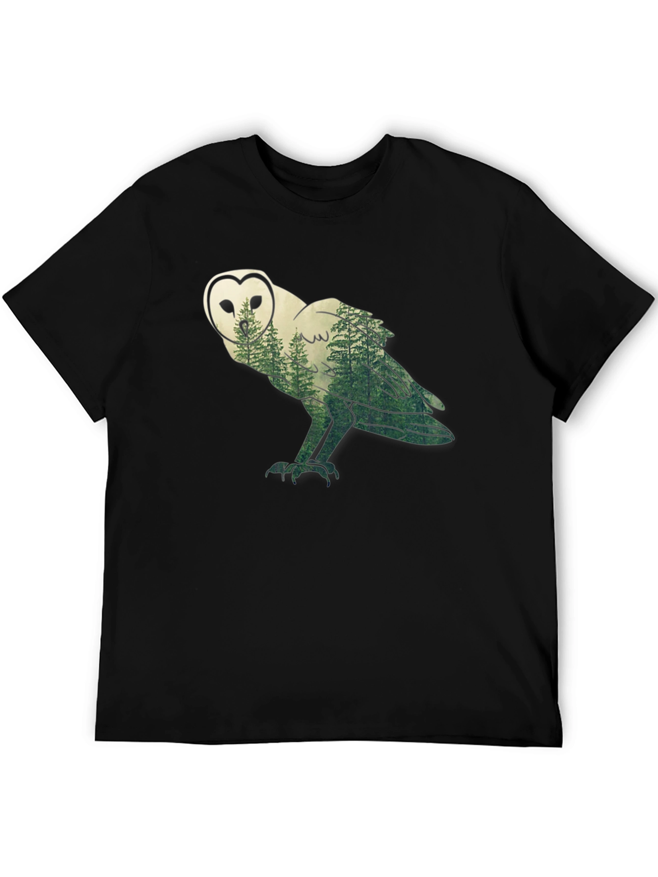 Owl Forest Graphic Print Black T-Shirt