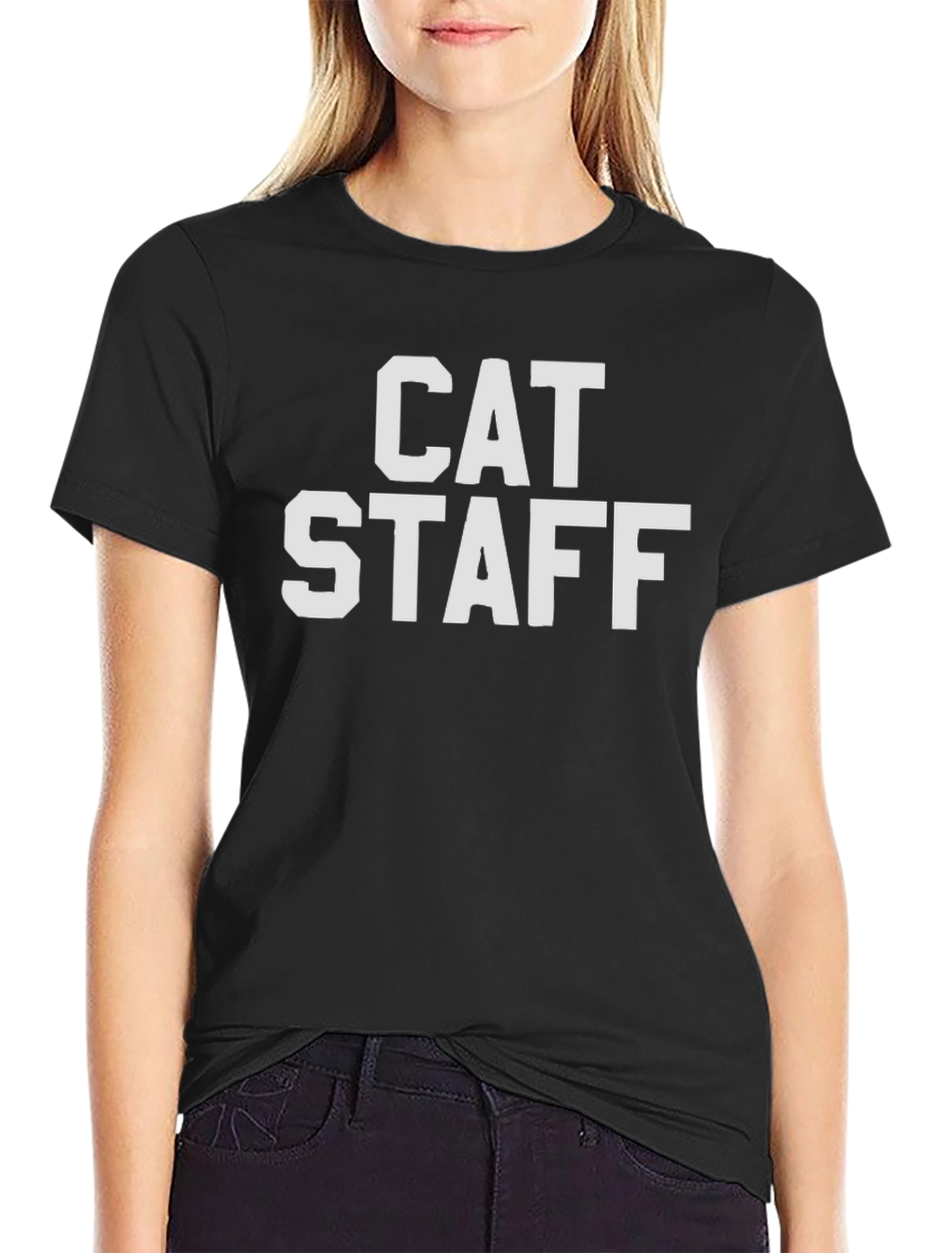 Cat Staff Graphic T-Shirt - Black Casual Tee