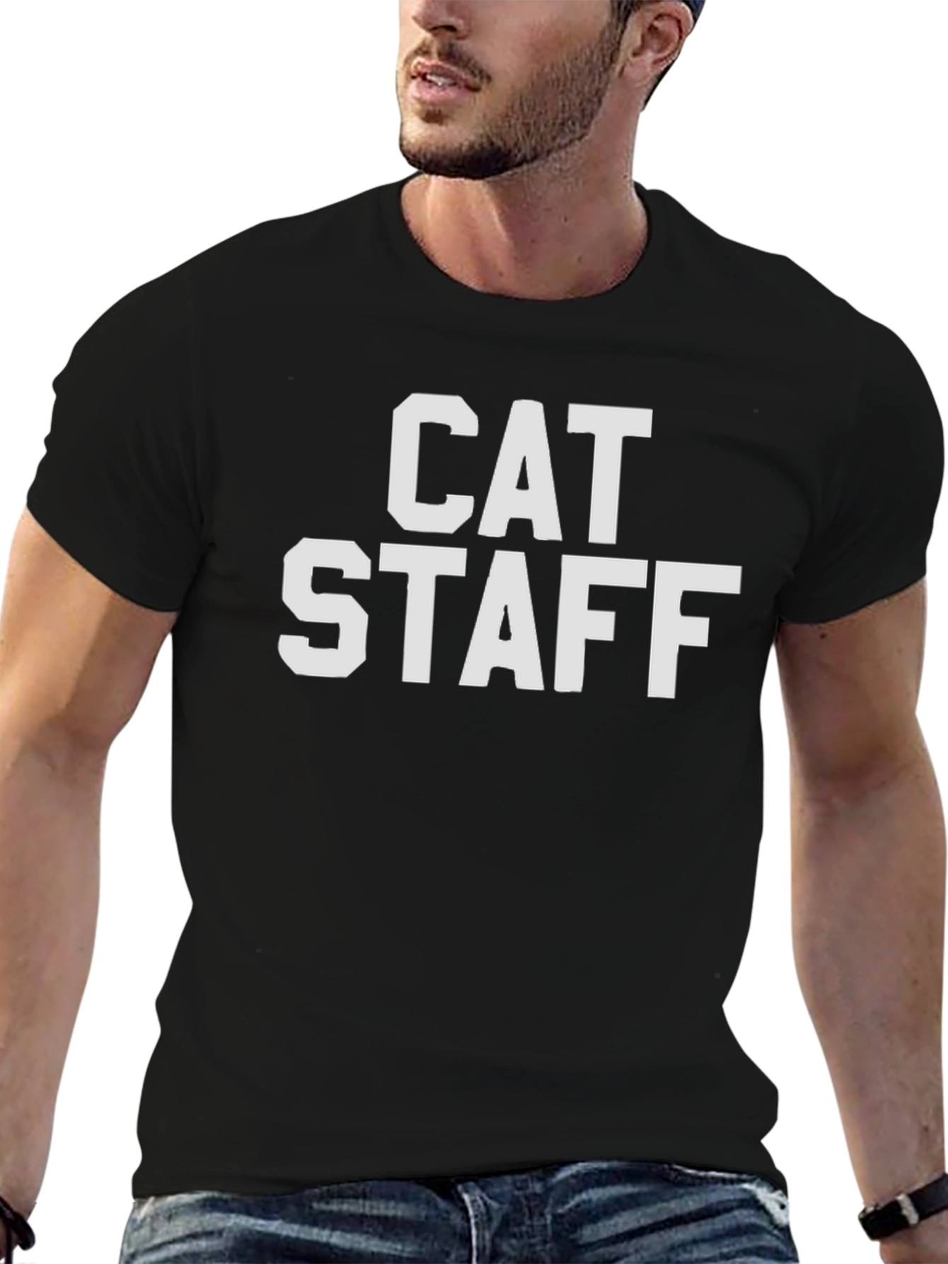 Cat Staff Graphic T-Shirt - Black Casual Tee