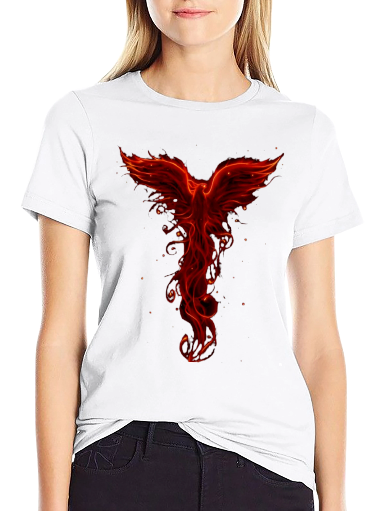 Fiery Phoenix Graphic Tee - Black Cotton Blend
