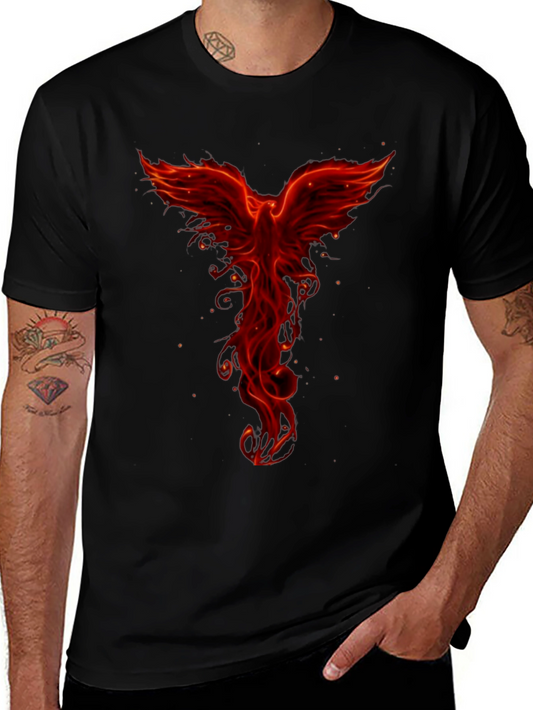 Fiery Phoenix Graphic Tee - Black Cotton Blend
