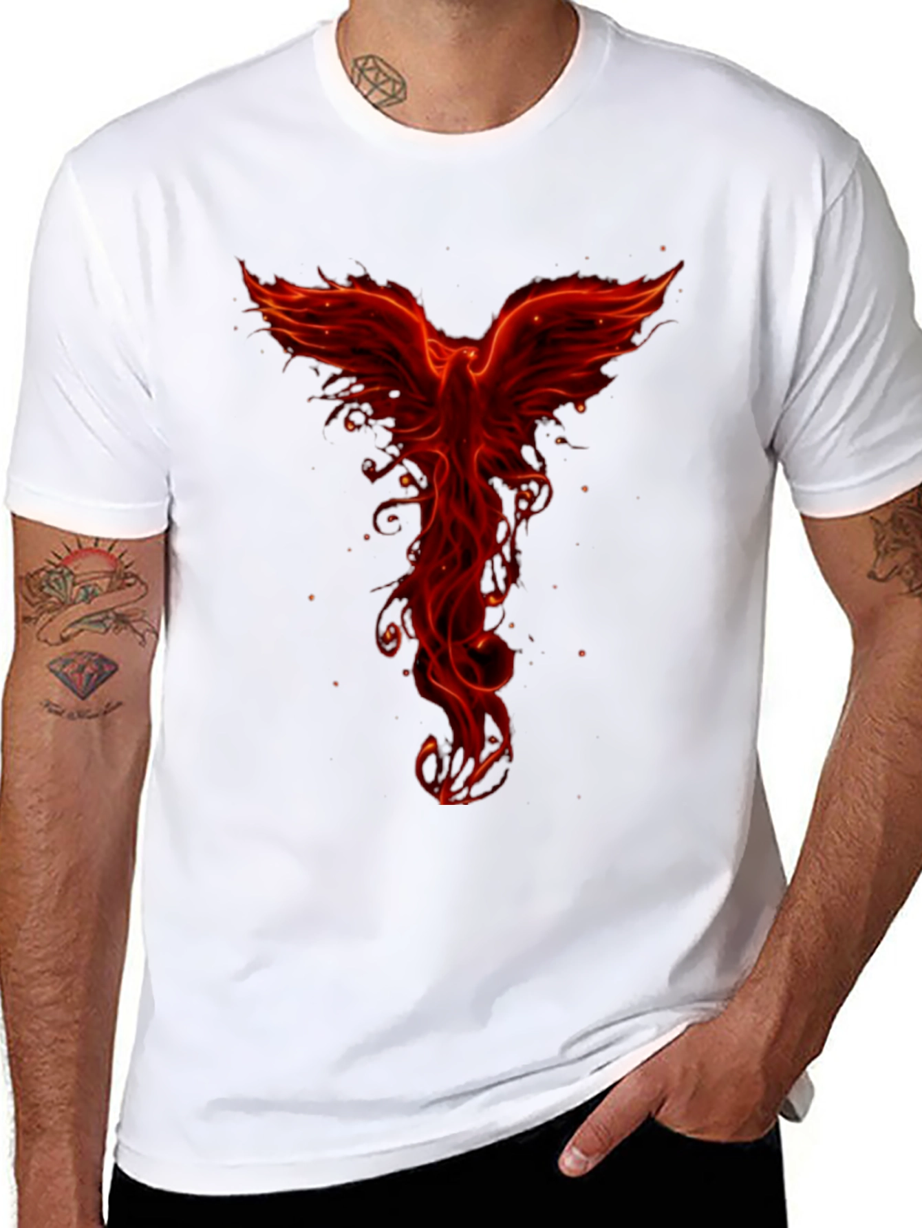 Fiery Phoenix Graphic Tee - Black Cotton Blend