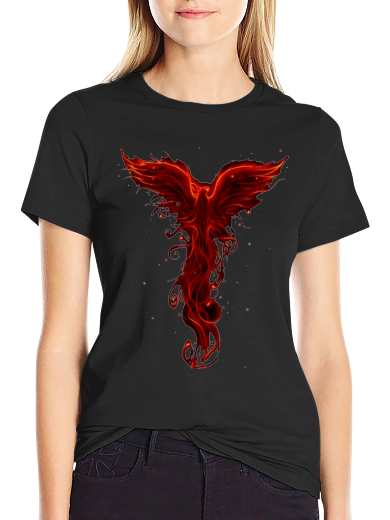 Fiery Phoenix Graphic Tee - Black Cotton Blend