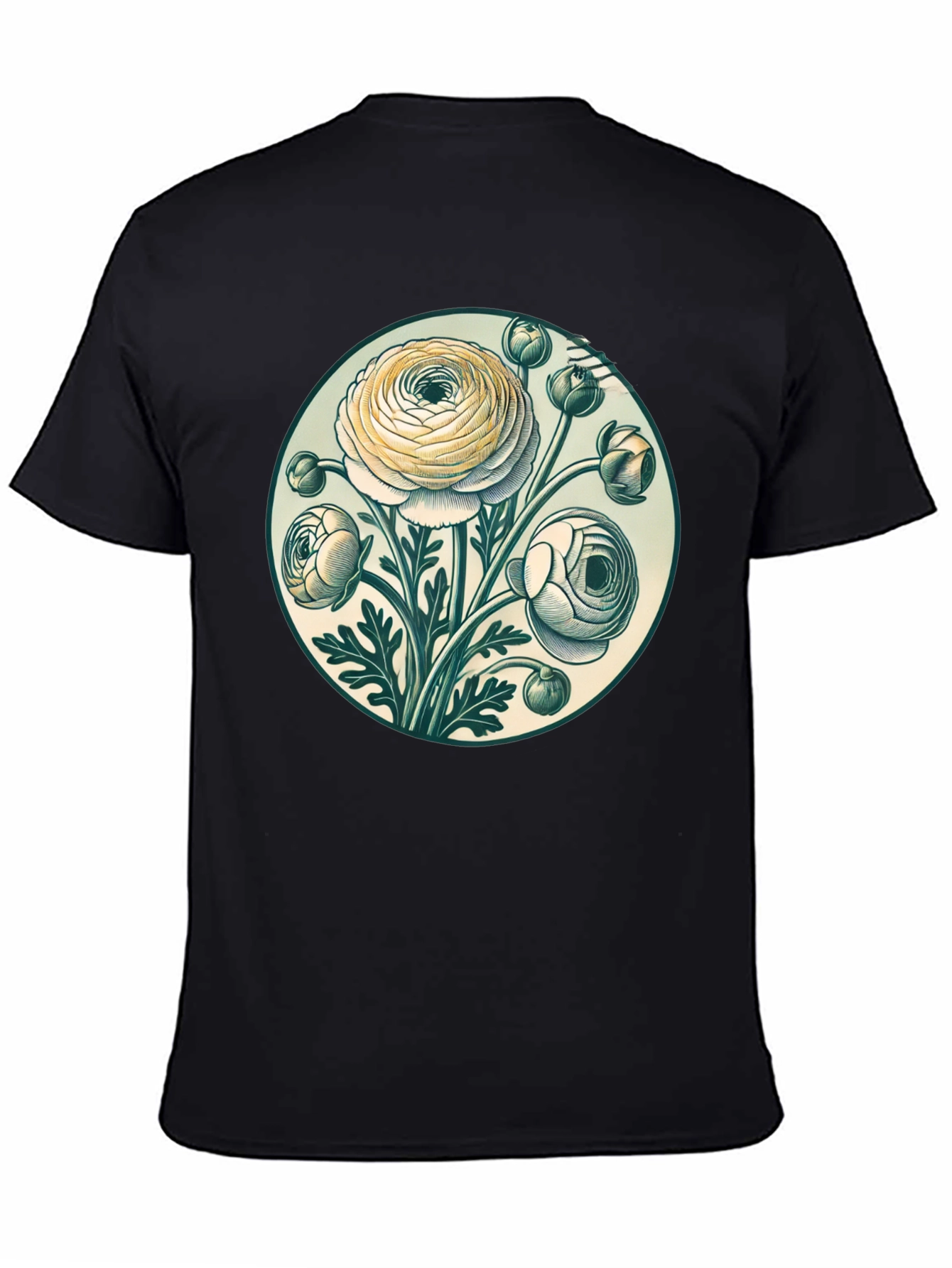 Floral Graphic Tee - Botanical Art Black T-Shirt