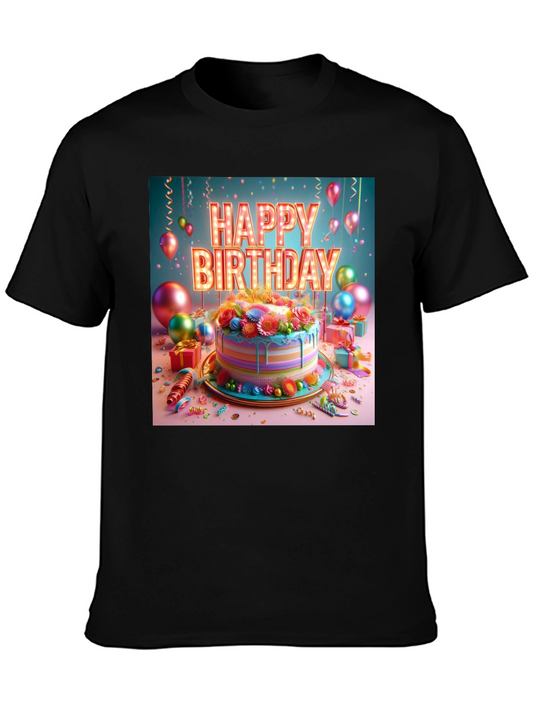 Happy Birthday Cake Graphic Tee - Festive Style!