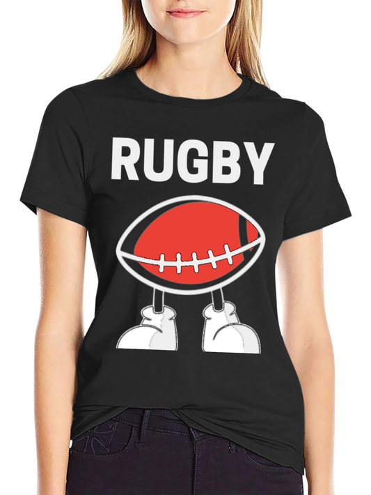Rugby Football Cartoon T-Shirt - Black