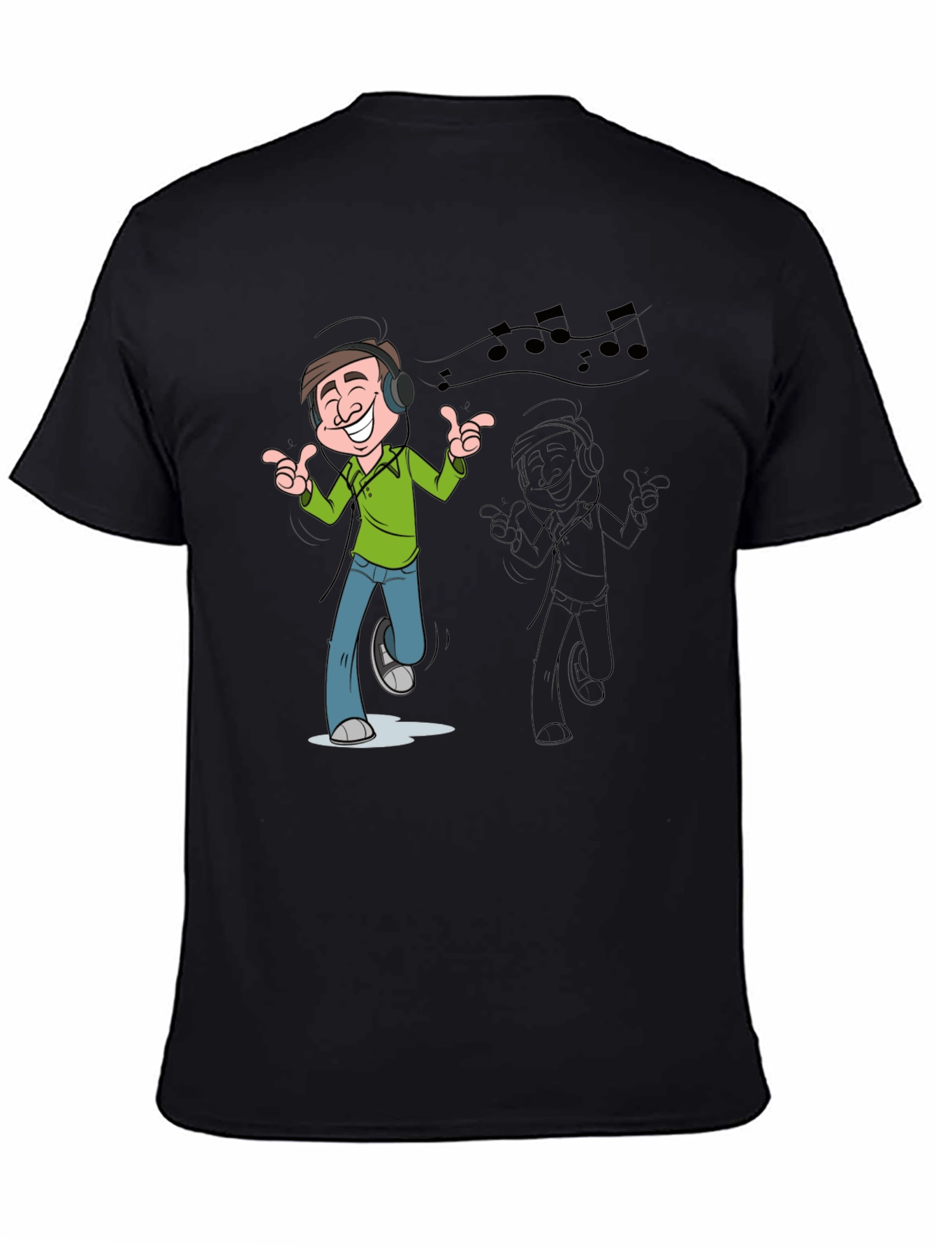 Cartoon Mans Music T-Shirt - Black
