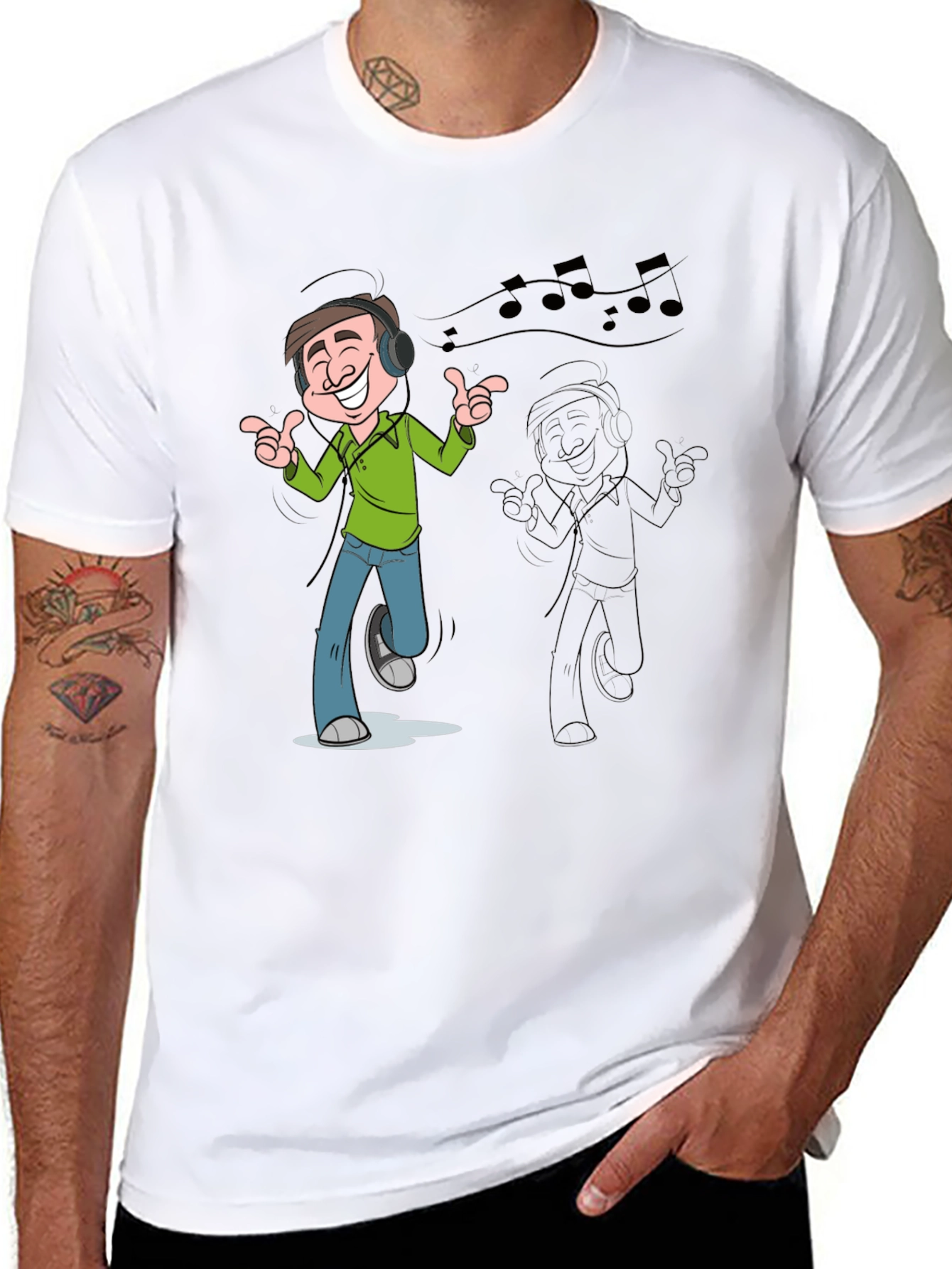 Cartoon Mans Music T-Shirt - Black