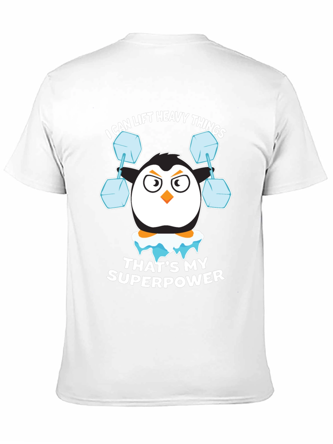 Penguin Lifting Weights Funny T-Shirt