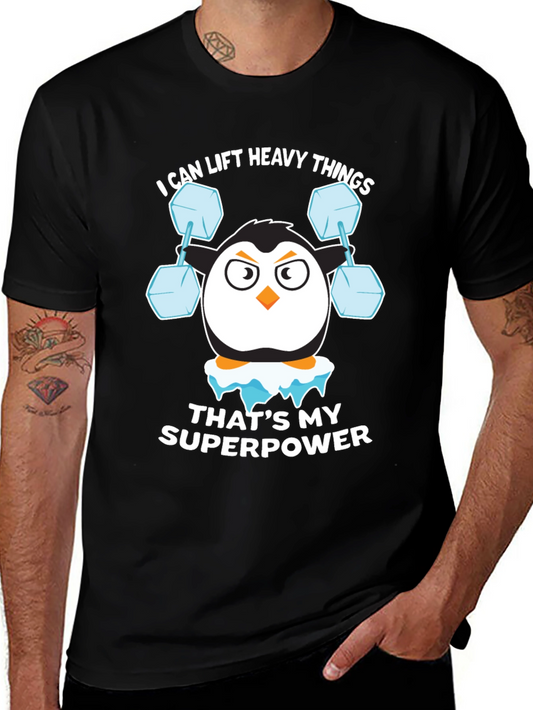 Penguin Lifting Weights Funny T-Shirt