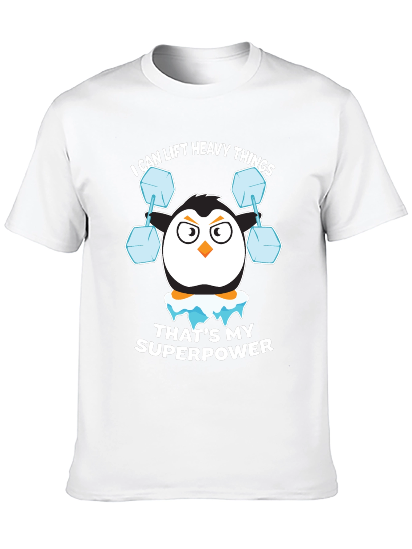 Penguin Lifting Weights Funny T-Shirt