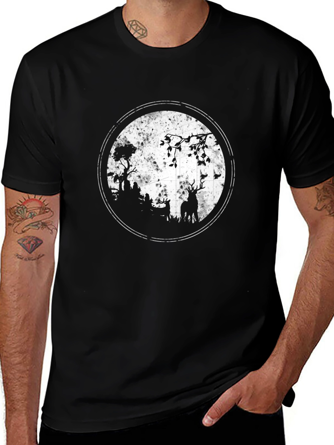Deer Silhouette Graphic Tee - Black