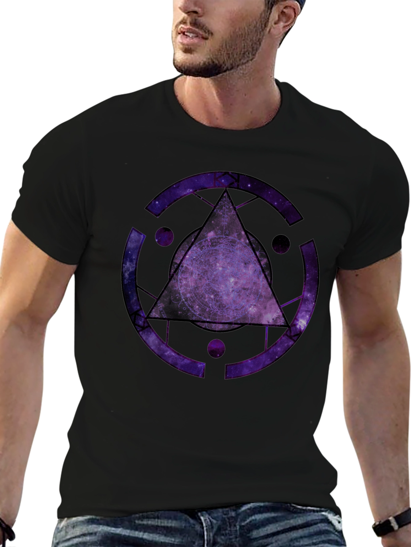 Cosmic Triangle Graphic Black T-Shirt