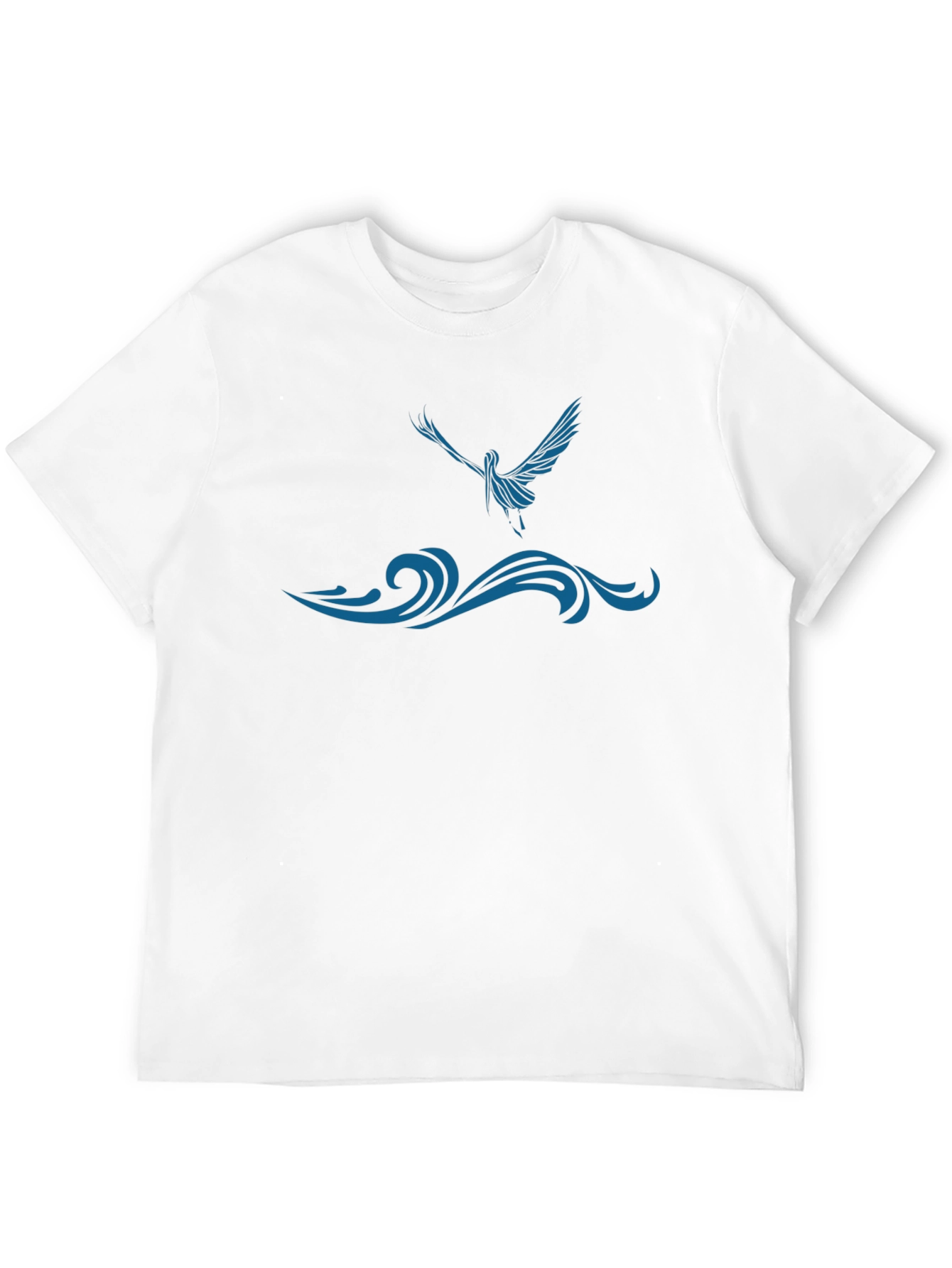 Black T-Shirt with Blue Bird and Wave Design