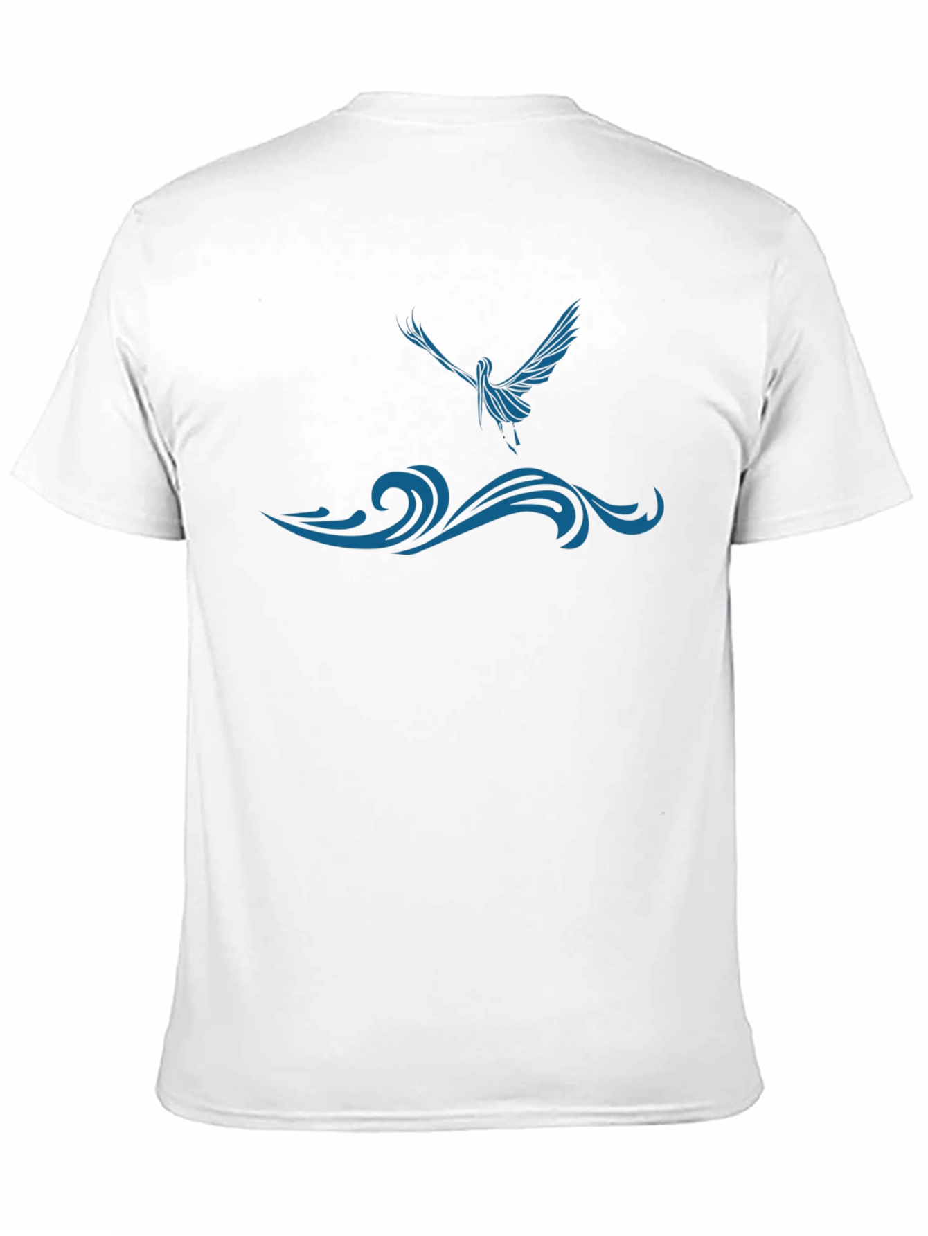 Black T-Shirt with Blue Bird and Wave Design