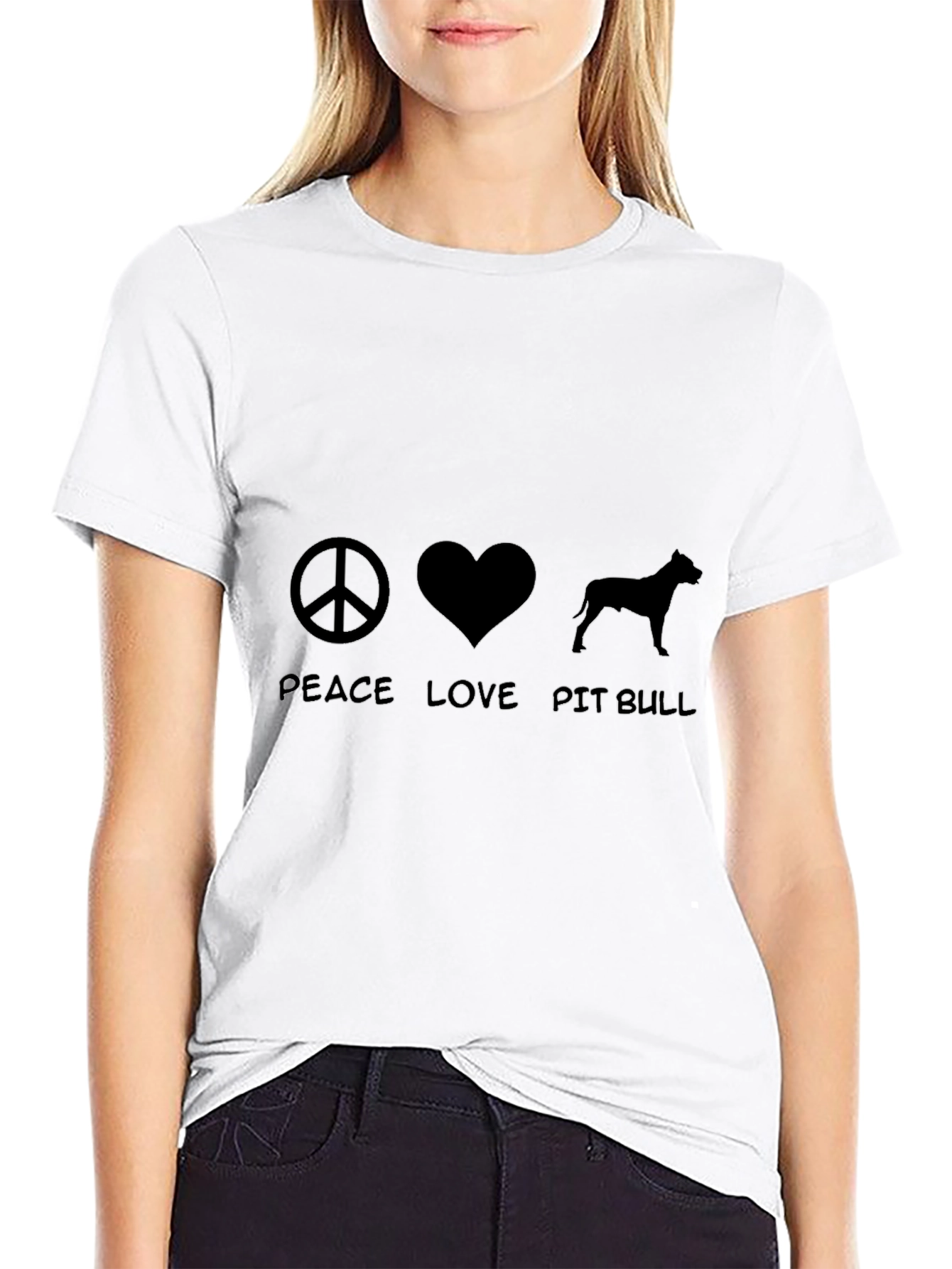 Peace Love Pit Bull Black T-Shirt