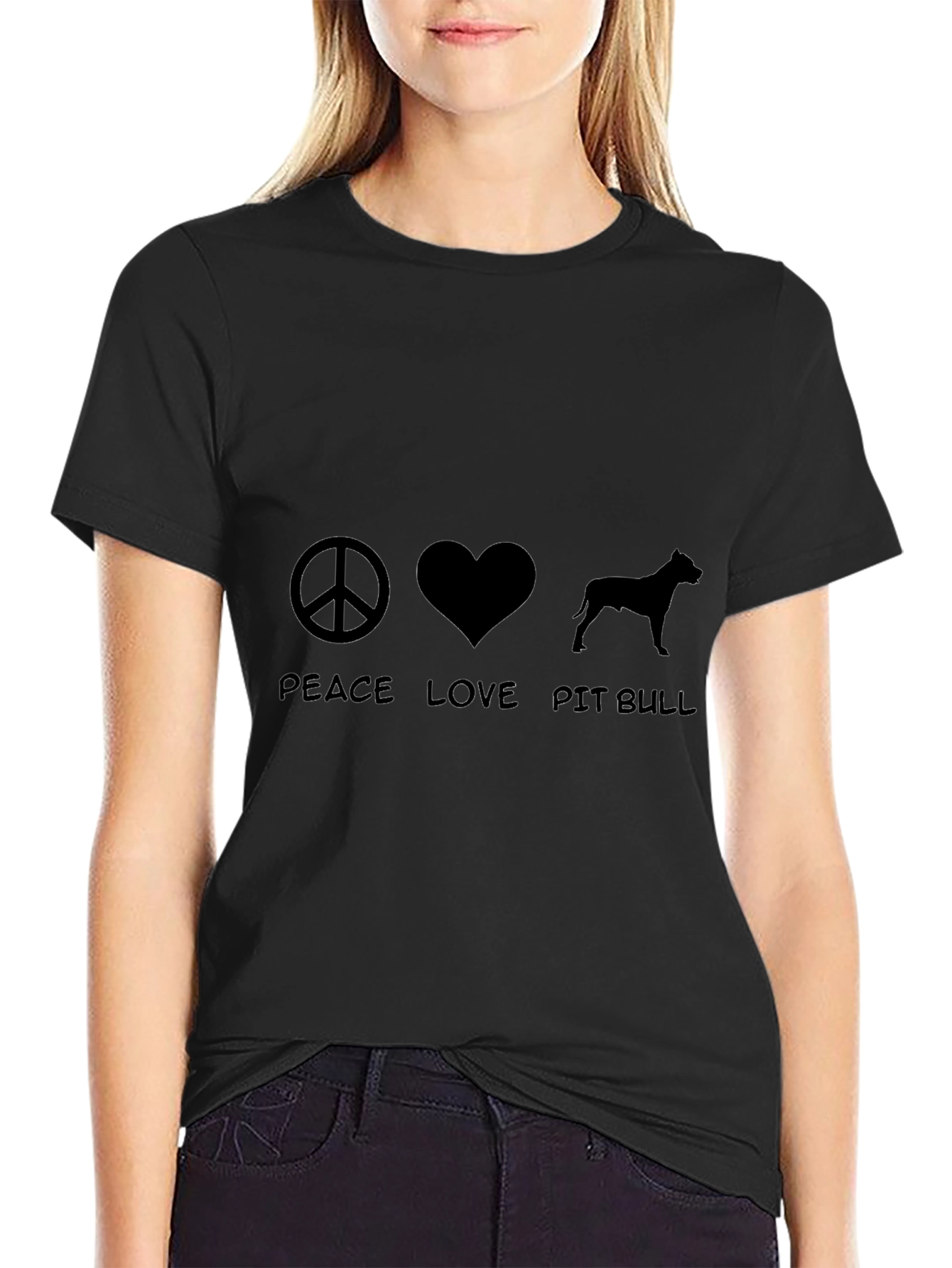 Peace Love Pit Bull Black T-Shirt