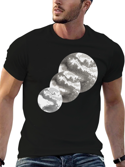 Abstract Three-Circle Graphic Tee - Black Cotton Casual T-Shirt